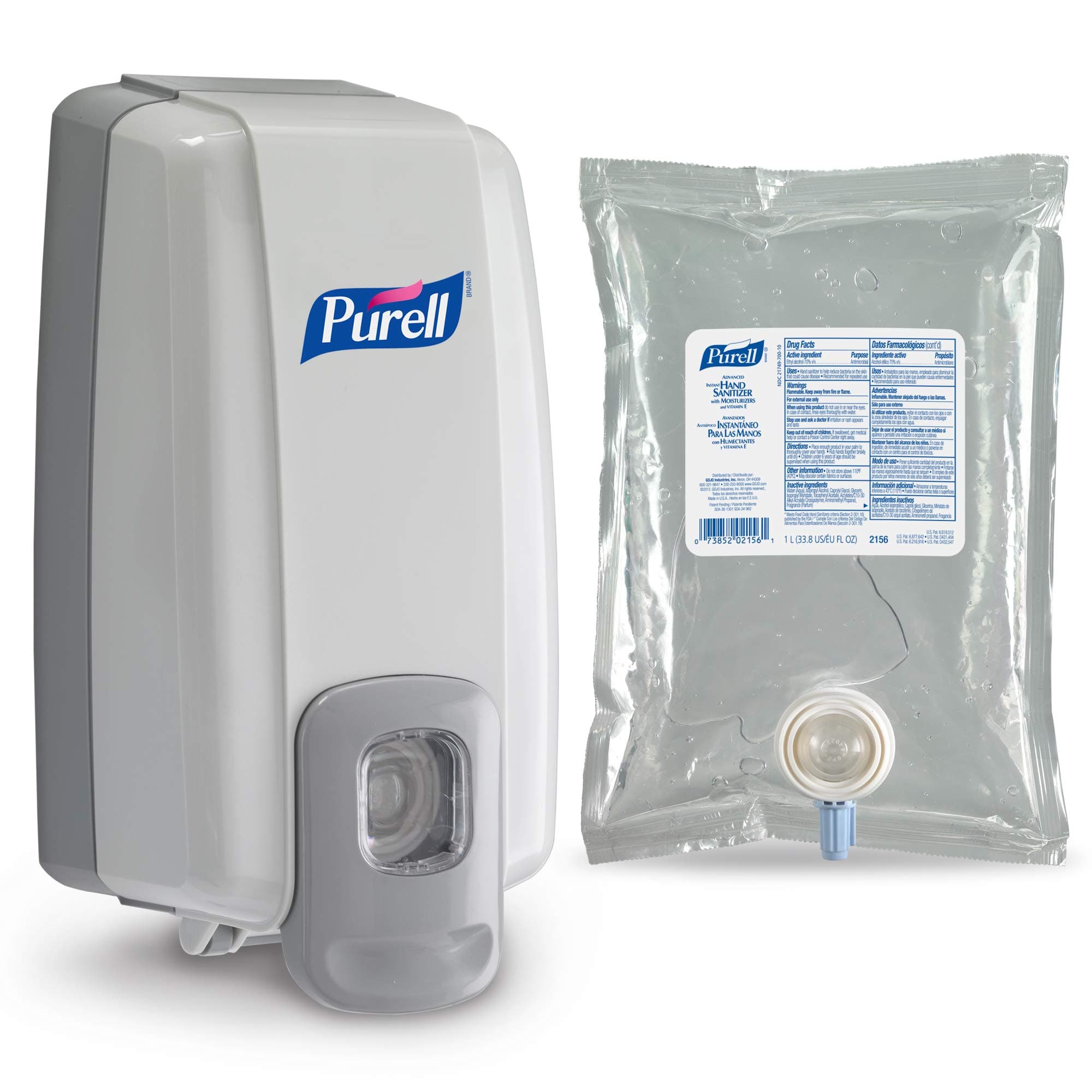 PURELL Advanced Hand Sanitizer NXT Starter Kit, 1 - 1000 mL Hand Sanitizer Gel Refill + 1- PURELL NXT SPACE SAVER Dove Grey Push-Style Sanitizer Dispenser – 2156-D1