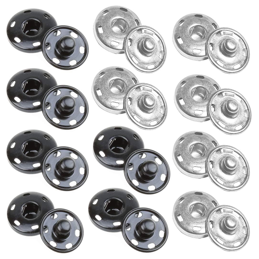 JOSDIOX Sew on Snap Buttons 12 Sets B Metal Snap Fastener Buttons Press Button for Sewing Clothing Silvery and Black (Large Size 1.0IN /25mm)
