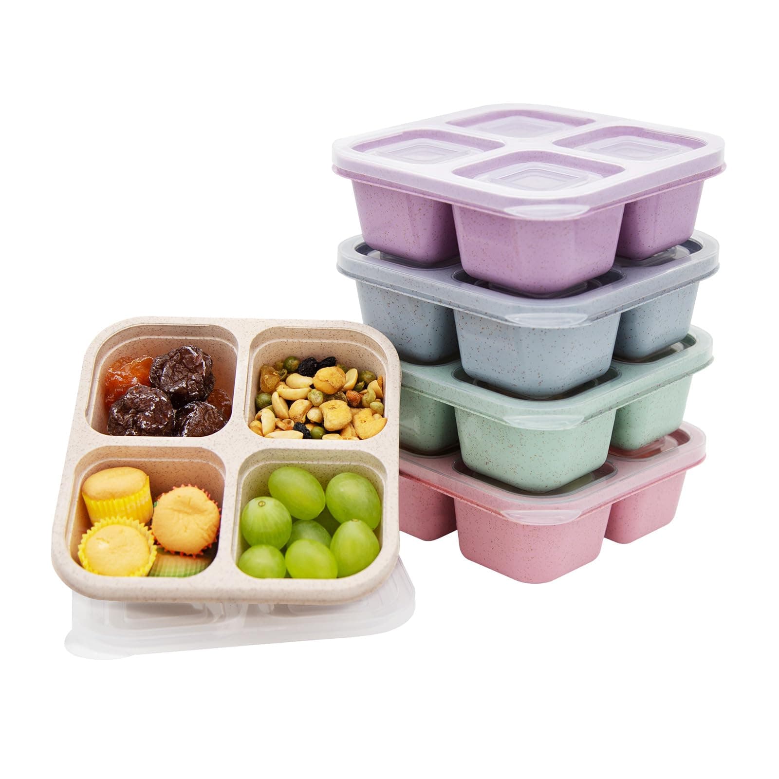 5 Pack Bento Lunch Box,4 Compartment Snack Containers,Divided Snack Box,Meal Prep Lunch Containers FOR Kids/Toddle/Adults,Food Storage Containers for School, Work and Travel
