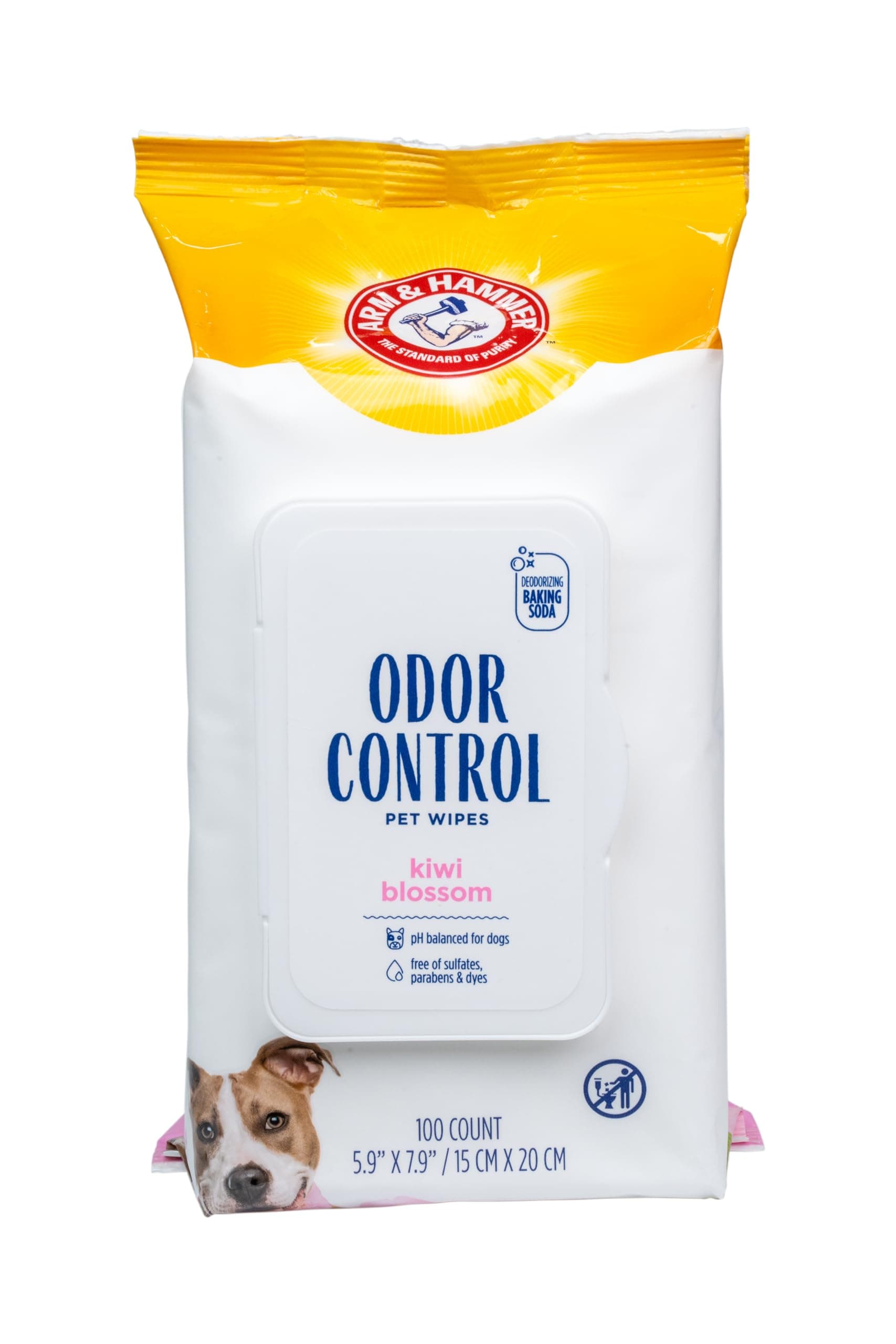 Arm & Hammer for Pets Odor Control Dog Wipes, Deodorizing Wipes with Baking Soda for Dogs Between Baths, Gentle Cleaning Pet Grooming Wipes for Everyday Freshness, Kiwi Blossom Scent, 100 Count