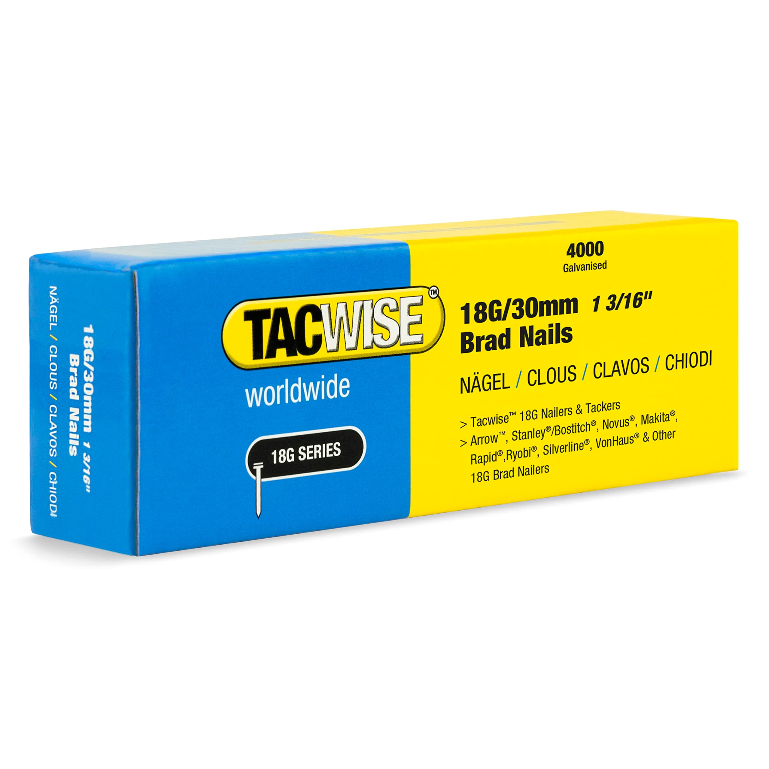 TACWISE 1711 Type 18G Galvanised Brad Nails, Silver, 30 mm