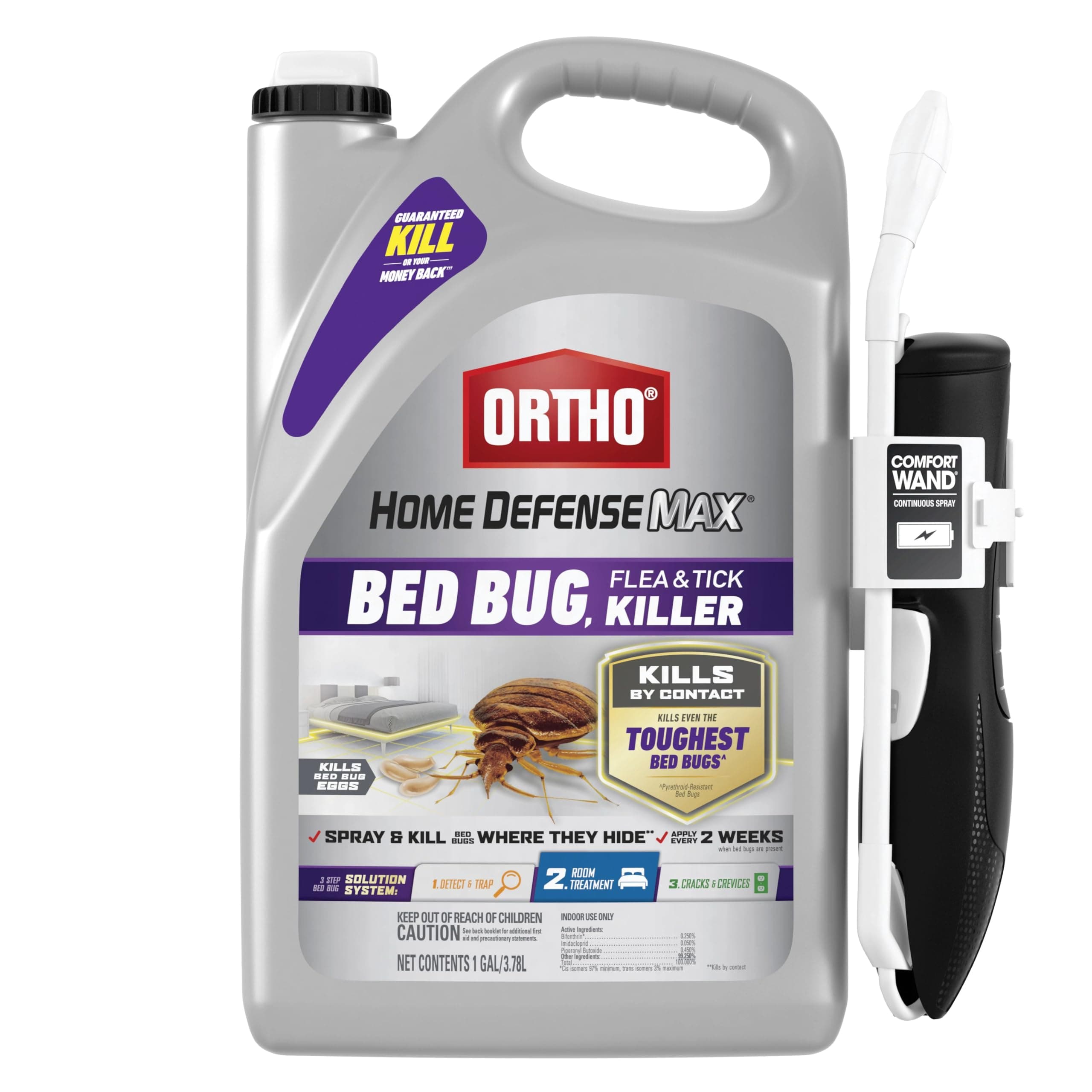 Home Defense Max Bed Bug, Flea and Tick Killer with Comfort Wand - Ready To Use Insect Spray for Home, Kills Bed Bug Eggs, Fleas & Ticks, 1 gal.