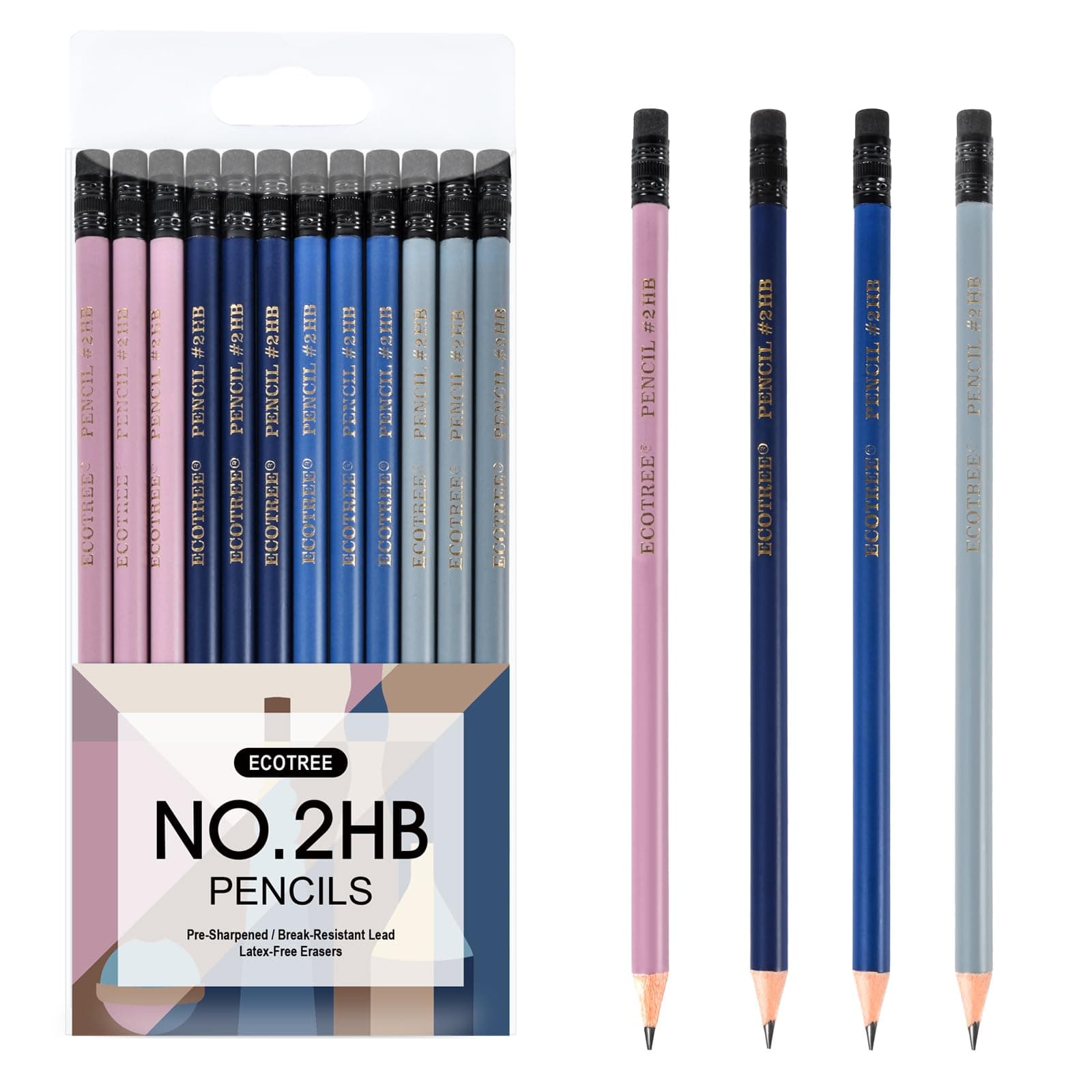 ECOTREE Pencils #2 Pre-Sharpened Pencils for Kids Number 2 Pencil with Erasers for School, Writing, 12 Count