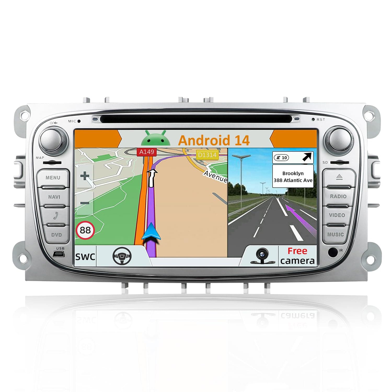 YUNTX Android 14 Double Din Car Stereo Fit for Ford Focus/Mondeo/S-Max/Connect (2008-2011) Head Unit with FREE Rear Camera&Canbus 2GB/32GB Bluetooth Support GPS/DAB+/WIFI/AUX/USB/CarPlay