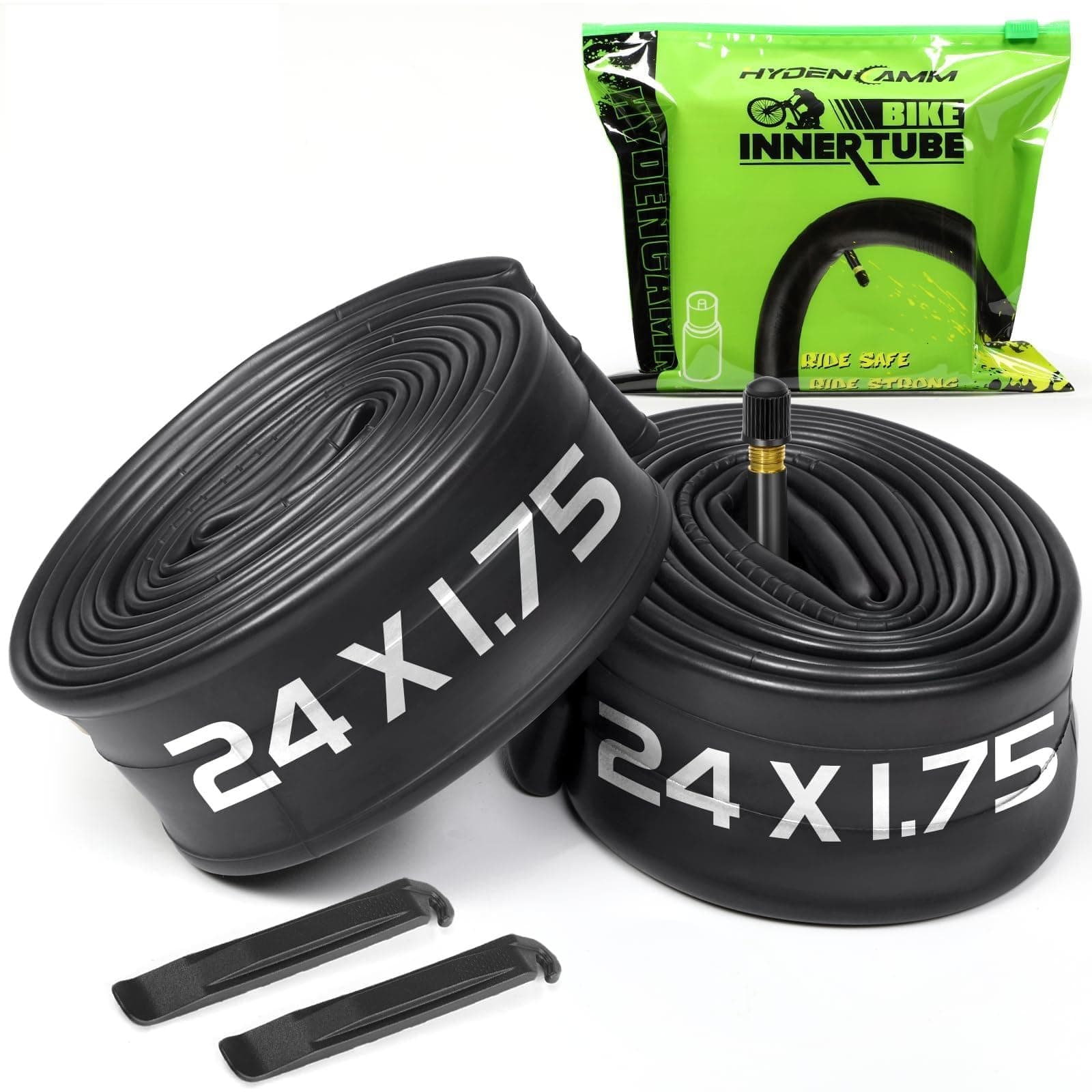 2 Pack 12"/14"/16"/18"/ 20"/ 22"/24"/ 26"/27.5"/28"/29" x1.75/1.95/2.10/2.125 Bicycle Tube with 2 Tire Levers, with 32mm AV Schrader Valve, Reliable Inner Tube for Kids/Road/MTB Bike (2 of One Size)