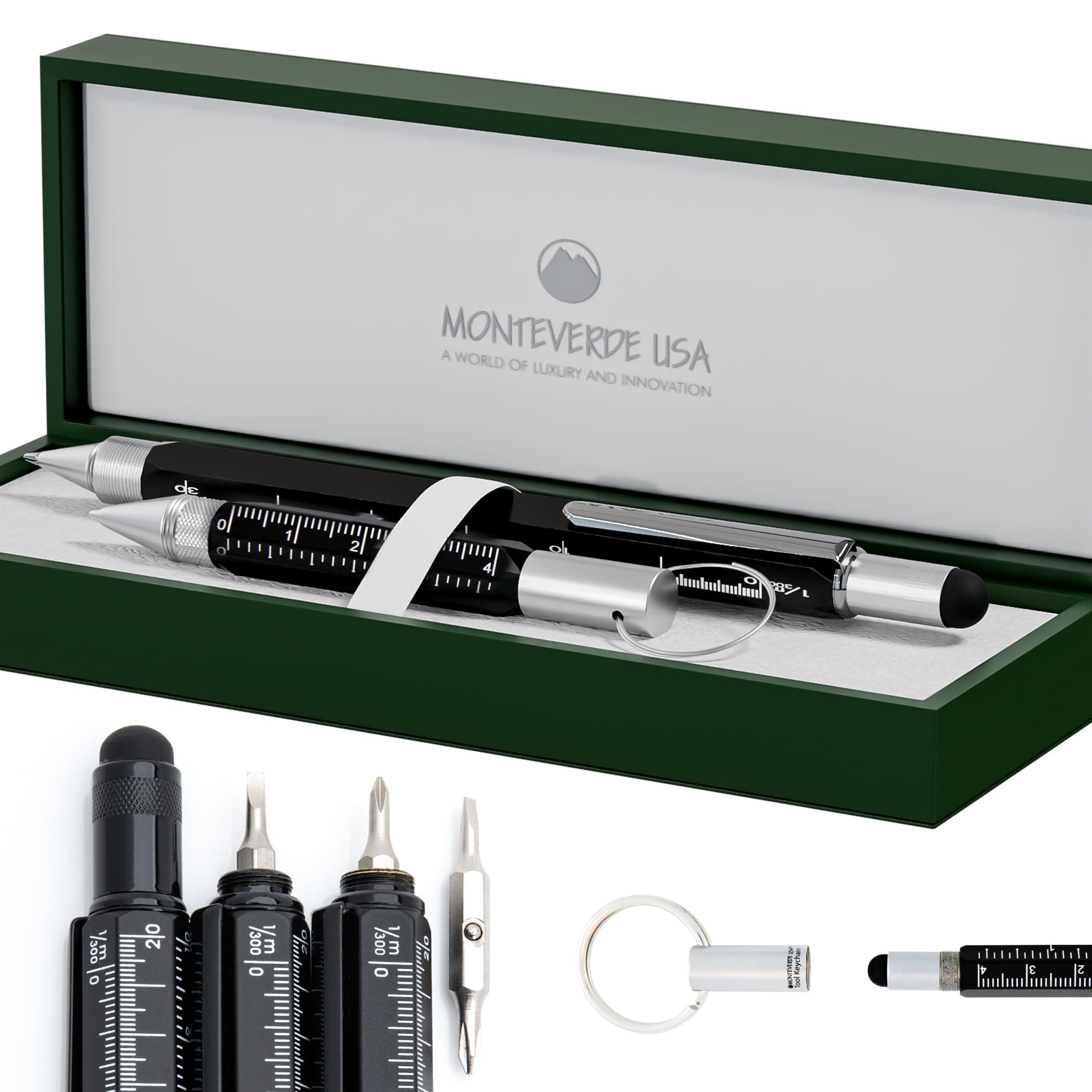 MonteverdeONE TOUCH TOOL SET BALLPOINT PEN WITH STYLUS BLACK + TOOL PEN KEYCHAIN BLACK