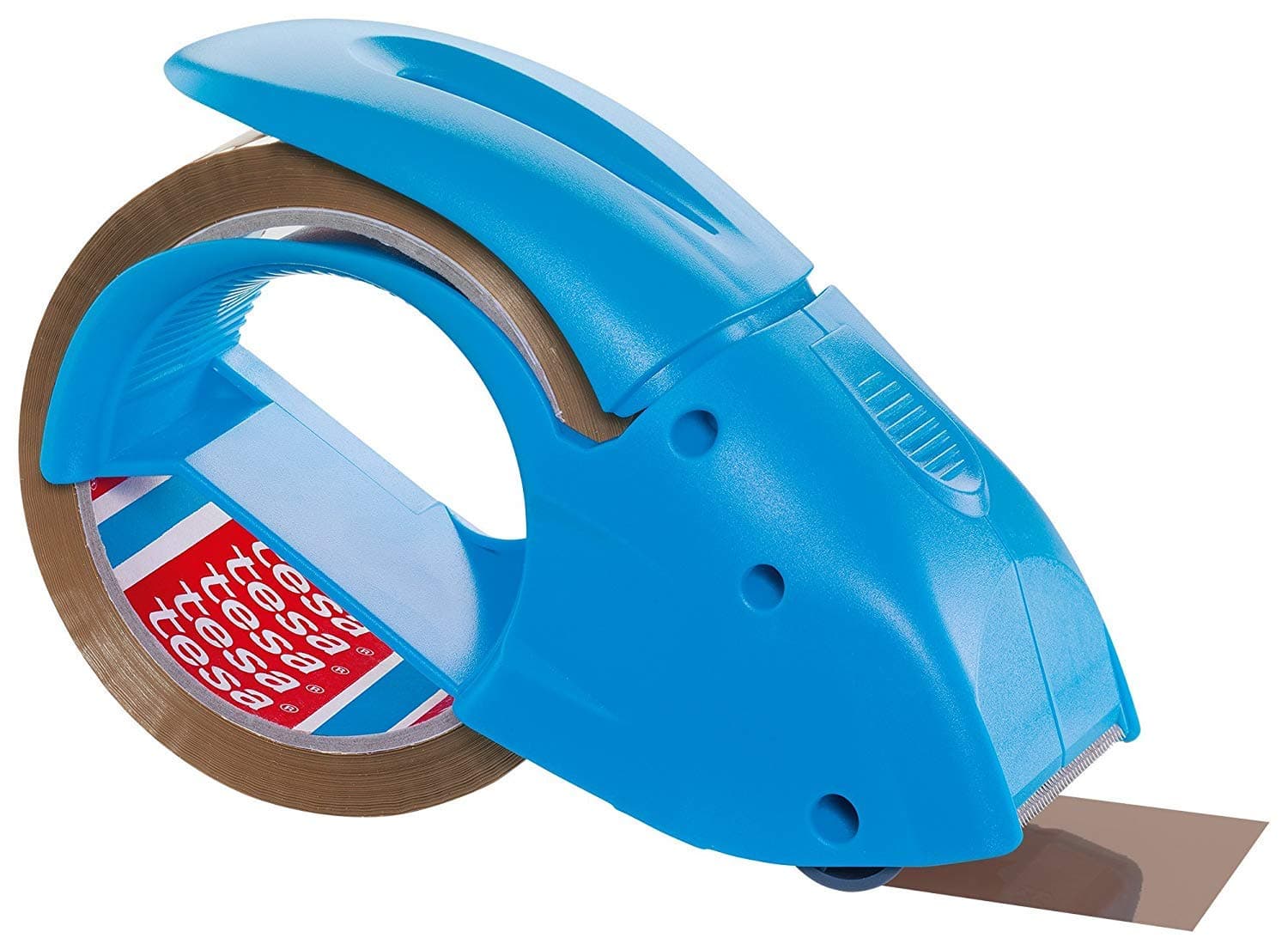tesa tesapack Hand Dispenser Pack-N-Go - Ergonomic Handheld Blue Packaging Tape Dispenser for Packing Tape, Includes 50 m x 48 mm Tape Roll