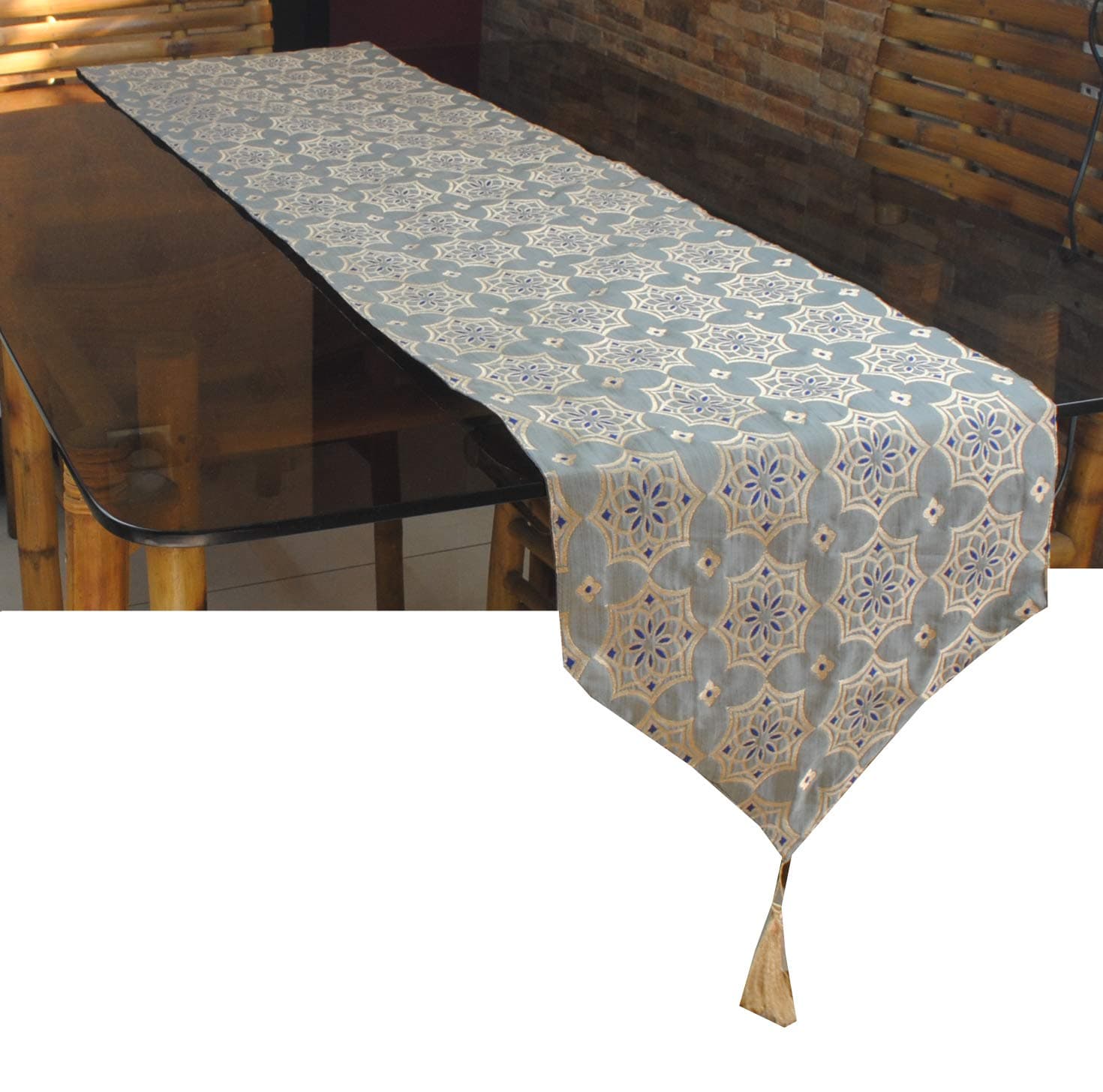 PINK PARROT-Designer Grey jacquard Table Runner 12x70 1 pc