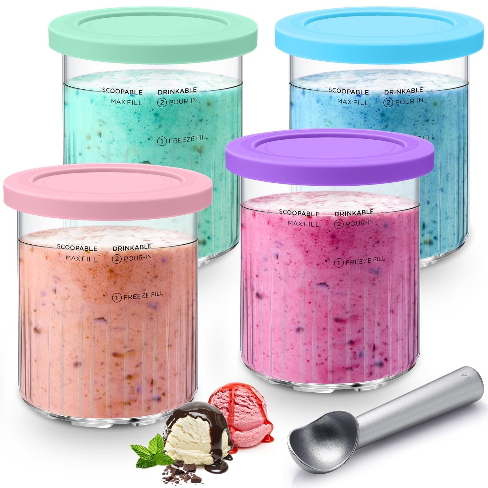 NALACAL Replacement for Ninja Creami Pints and Lids - 4 Pack NC501, Compatible with Ninja NC501 NC500 Series Creami Deluxe ice Cream Makers (PURPLE)