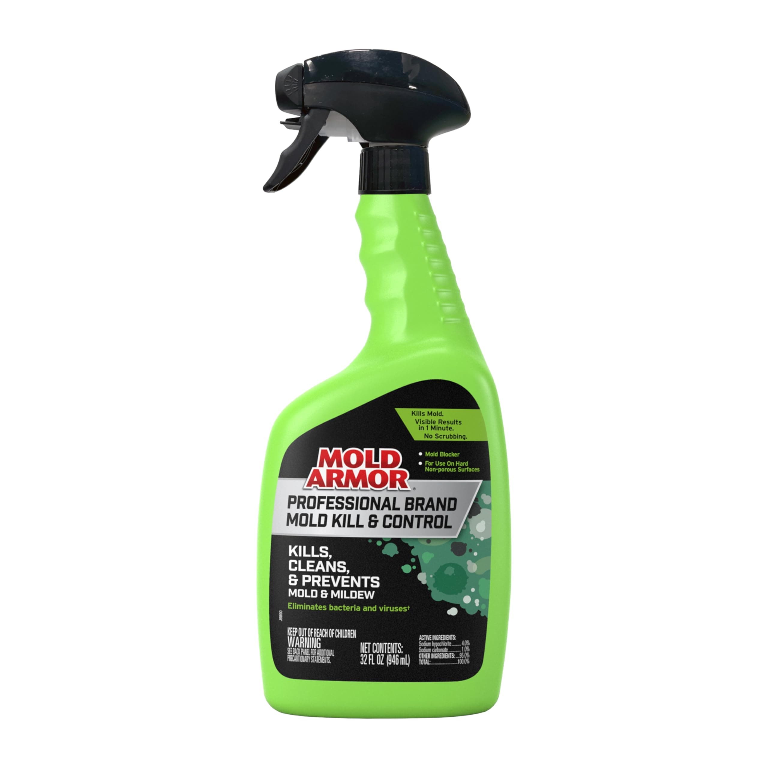 MOLD ARMOR Professional Brand Mold Kill & Control Spray, 32 oz., Hard Surface Mold and Mildew Remover, Visible Results in Minutes, Eliminates Bacteria and Viruses