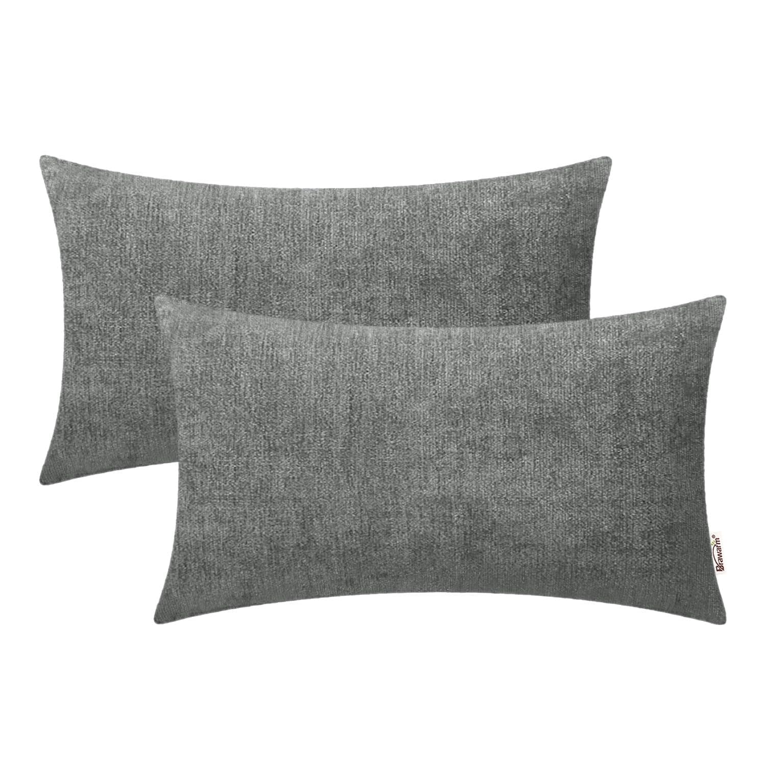 BRAWARM Pack of 2, Chenille Soft Throw Pillow Covers, Chenille Cushion Cover Pillowcase Shells, Decorative Couch Pillows for Living Room Car Sofa Chair 30cm x 50cm Neutral Gray