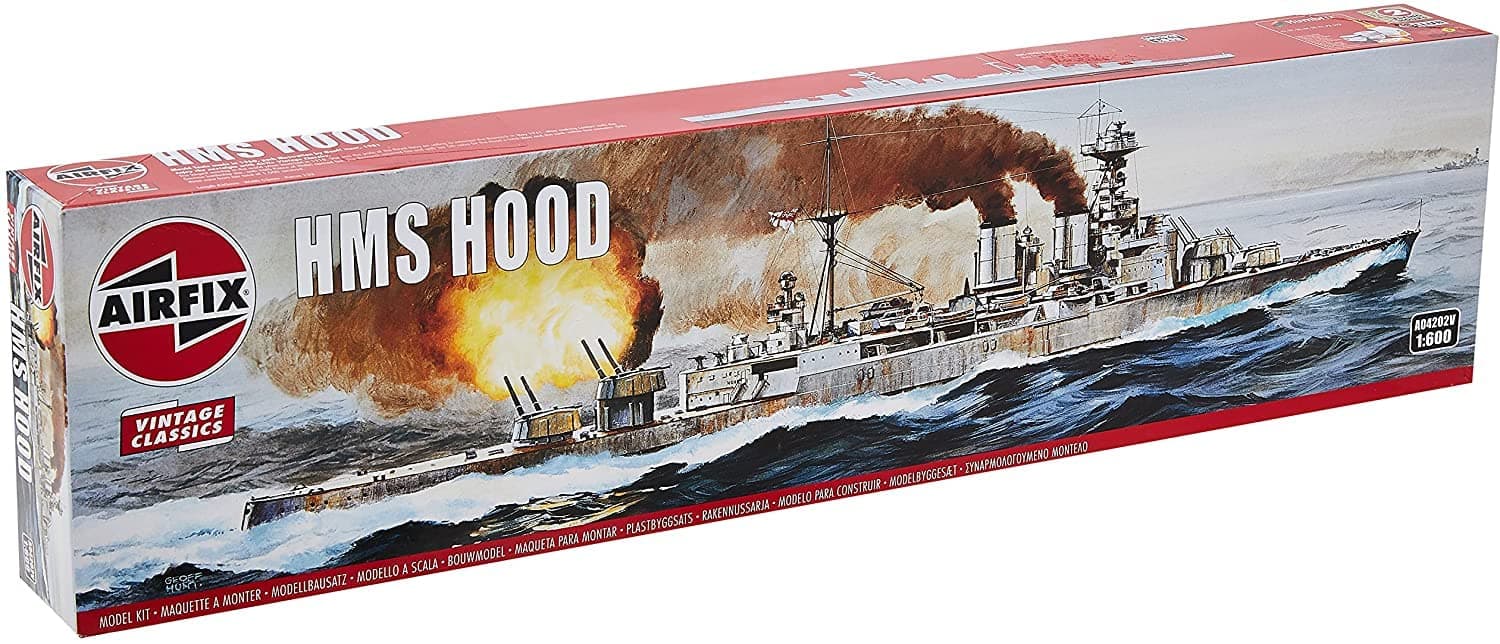 Airfix Vintage Classics Set - A04202V HMS Hood - Plastic Model Ship Kits for Adults & Children 8+, Set Includes 131 Pieces - 1:600 Scale Model Ship Set, Navy