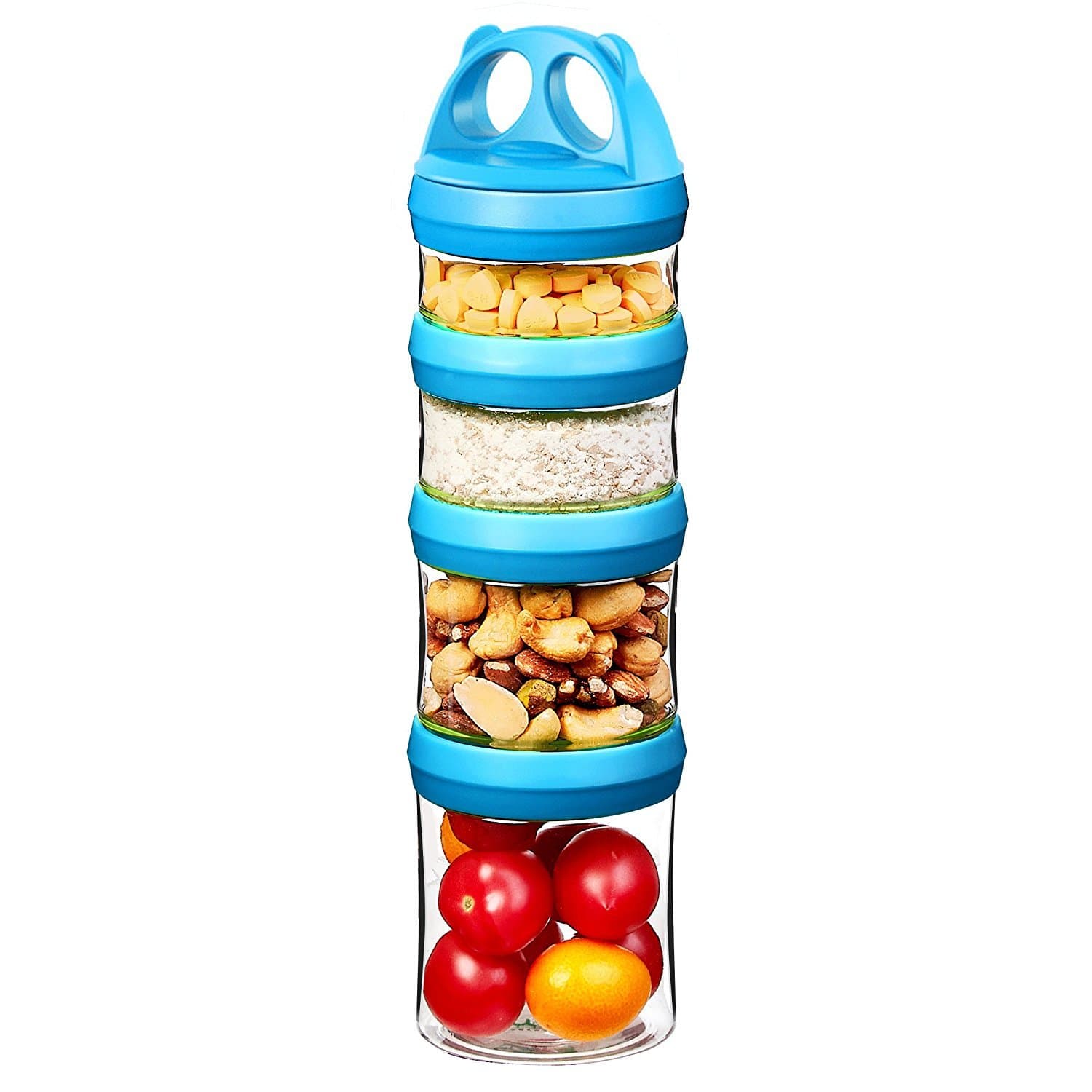 SELEWARE Tritan Food Storage Containers Snack Storage Box Snack Boxes Tower Portable Snacks Food Snack Storage Food Snack Storage Kids School Travel (0.91 Litres, Blue)