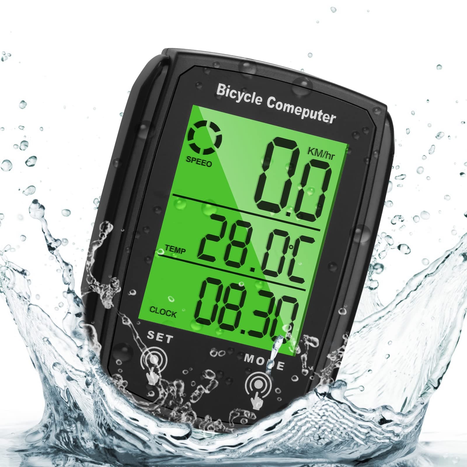 URAQT Bike Computer, Universal 19 Functions IP54 Waterproof Bicycle Speedometer Odometer, GPS Cycling Computer with LCD Backlight Display Touch Screen, Automatic Start/Stop, For Cycling
