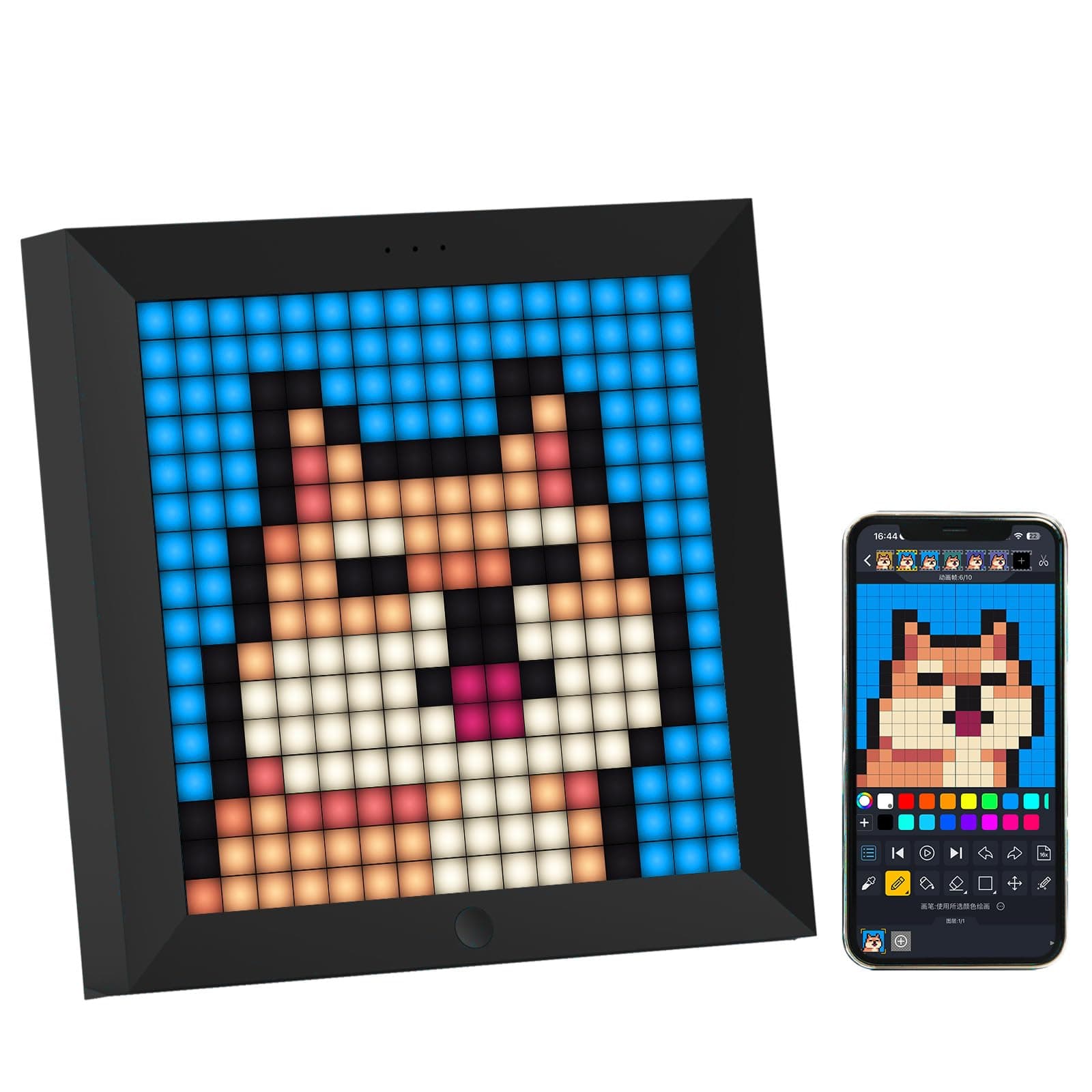 Divoom Pixoo - Pixel Art Digital Picture Frame with 16x16 LED Display APP Control - Cool Animation Frame Wall/Desk Mount for Gaming Room & Bedside Table -Black