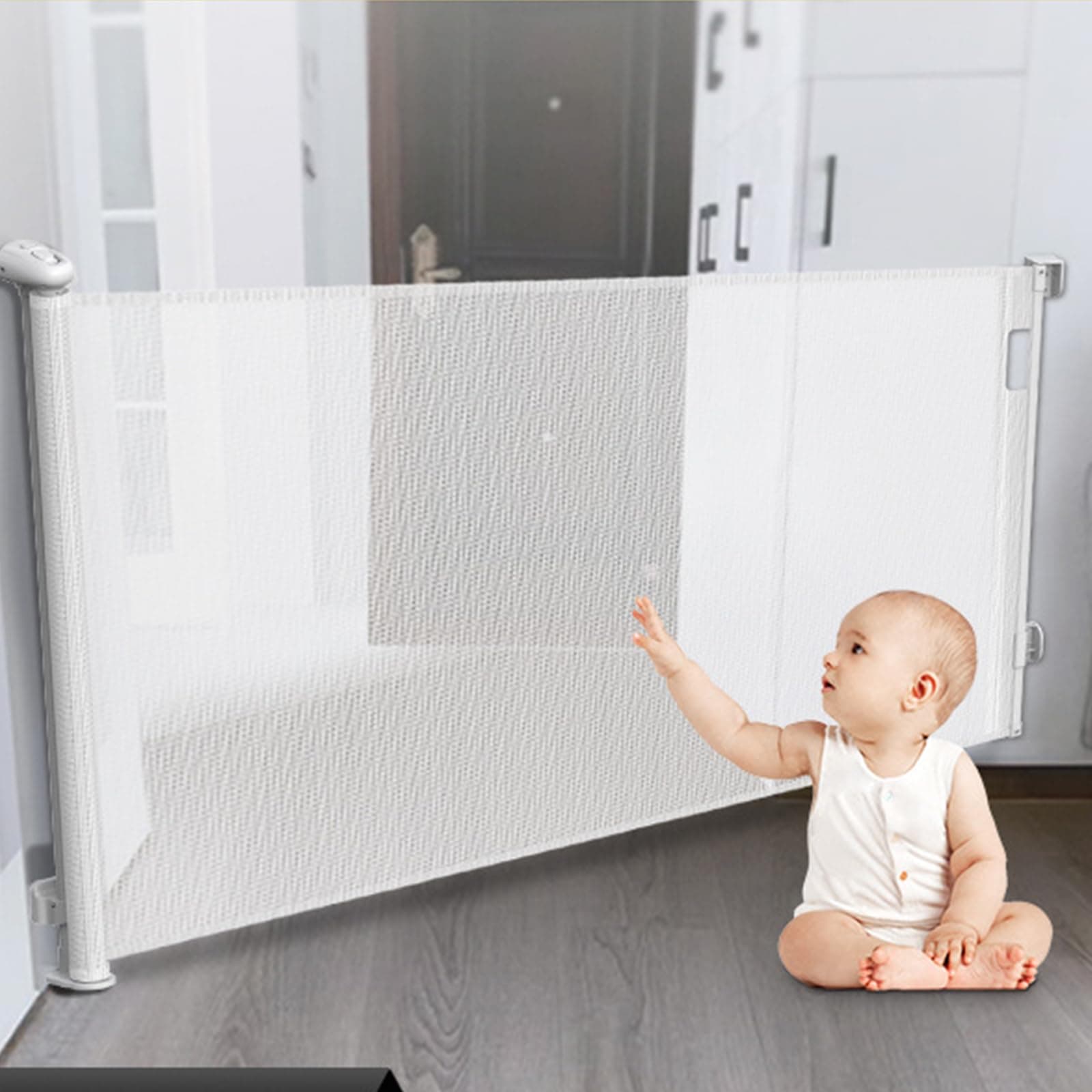 Retractable Baby Gate, Pet Doorway Gate, Adjustable Width and Height Extra Wide Babies and Pets Safety Gate Easy to Roll and Latch for Stairs, Doorways, Hallways, Indoor, Outdoor (Grey 140 * 86cm)