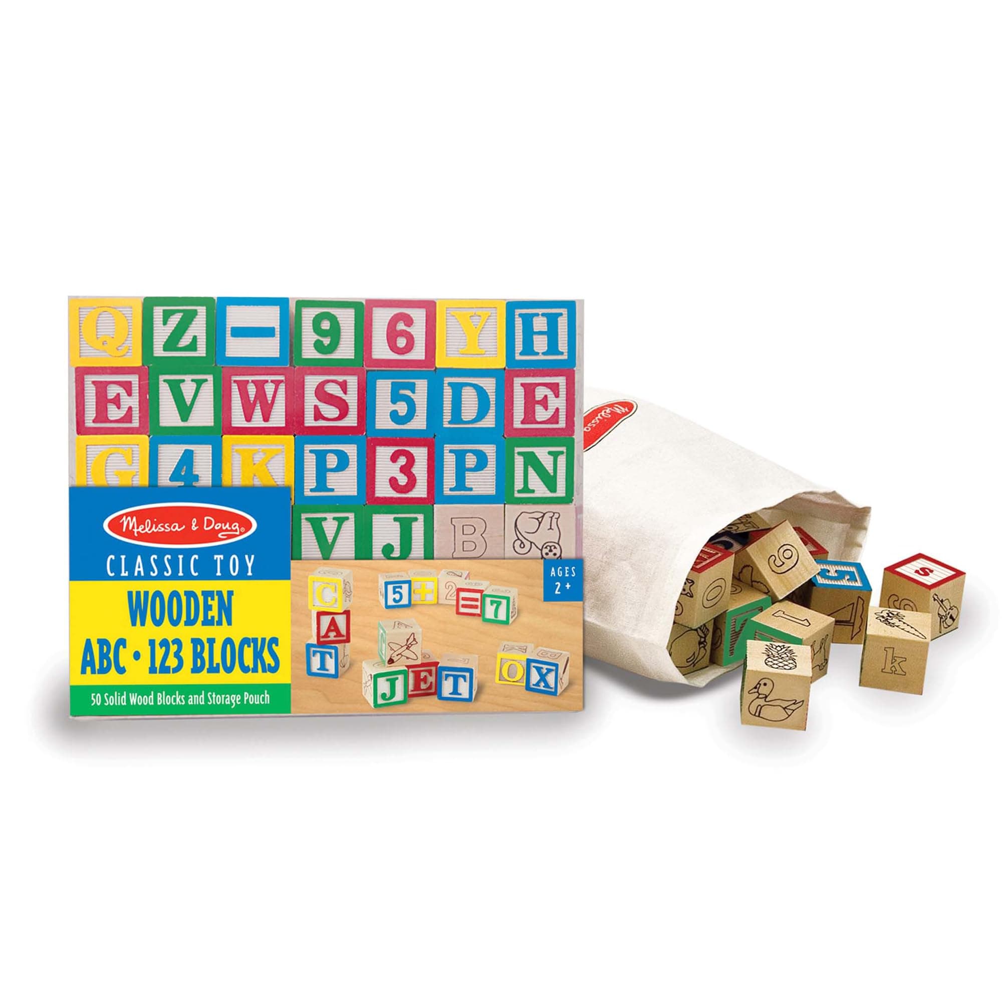Wooden ABC/123 Blocks – 50 Solid Wood Alphabet, Number & Picture Blocks for Stacking, Building, Spelling & Counting – Educational Fine Motor Skills Toy for Kids Ages 2+ | MD1900