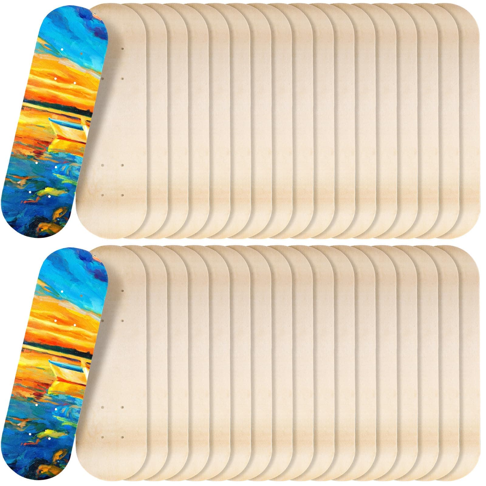 Meooeck Blank Skateboard Wooden Decks Bulk Beginner Kid Mini Maple Skateboard 17 x 5 Inch 7 Ply Double Tail Skate Light Decks for Painting Replacement Decoration