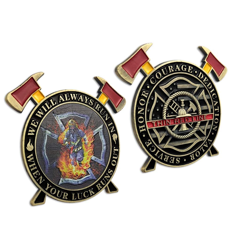 Firefighter Challenge Coin Thin Red Line Maltese Cross Firefighting Axes Rescue Fireman Coin