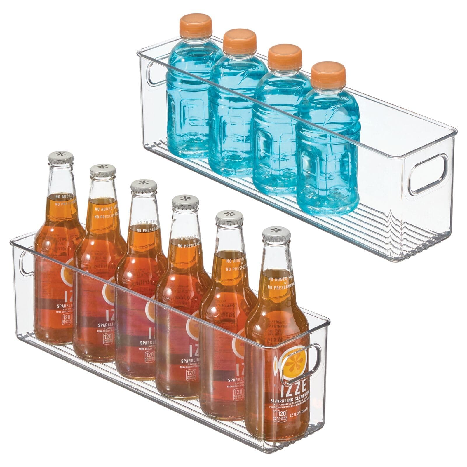 Plastic Kitchen Organizer - Storage Holder Bin With Handles For Pantry, Cupboard, Cabinet, Fridge/Freezer, Shelves, And Counter - Holds Canned Food, Snacks, Drinks, And Sauces - 2 Pack - Clear