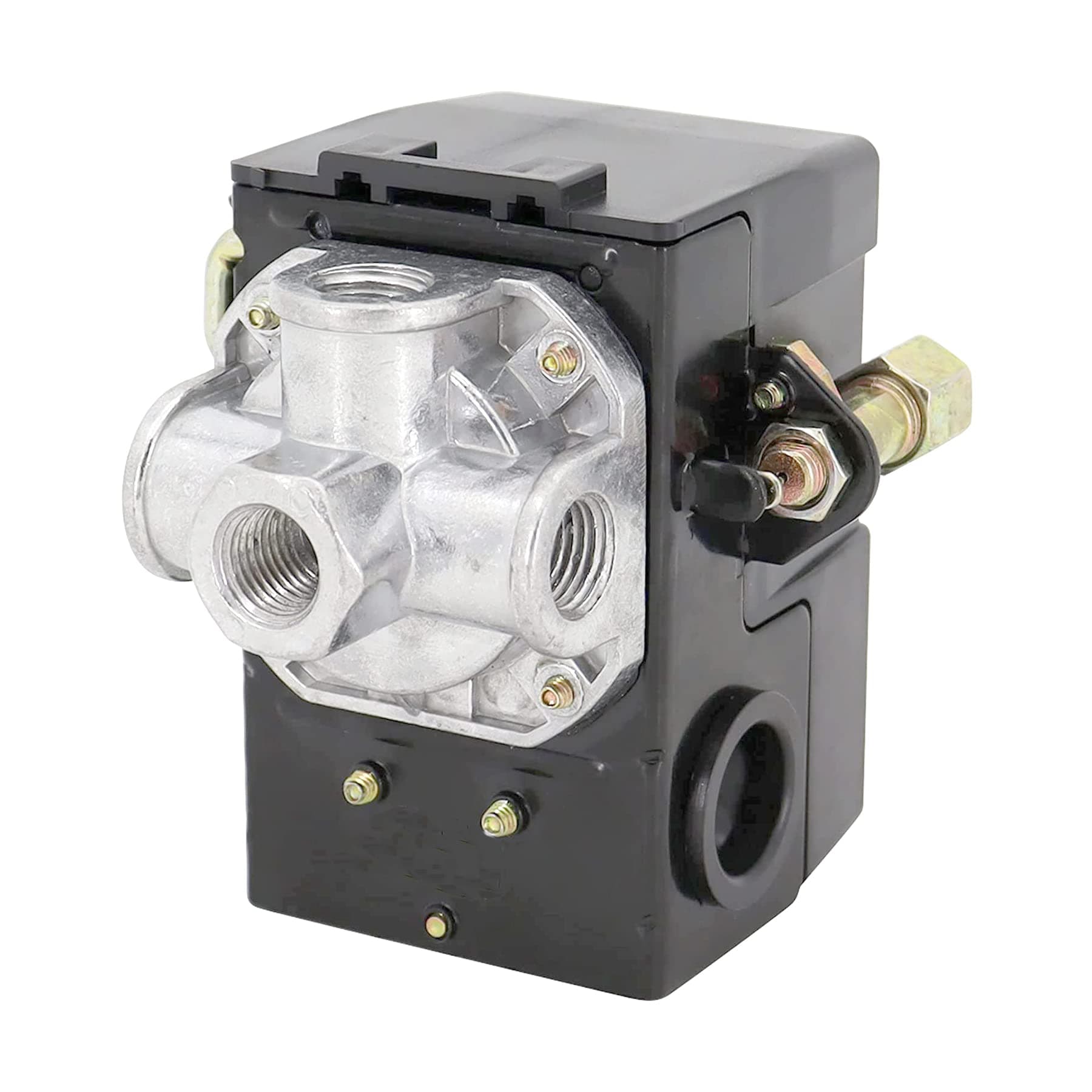 LF10-4H 4 Port Air Compressor Pressure Switch, Black, 1/4" NPT, 95-125 PSI, 20A, Four-Port Manifold, Unloader Valve