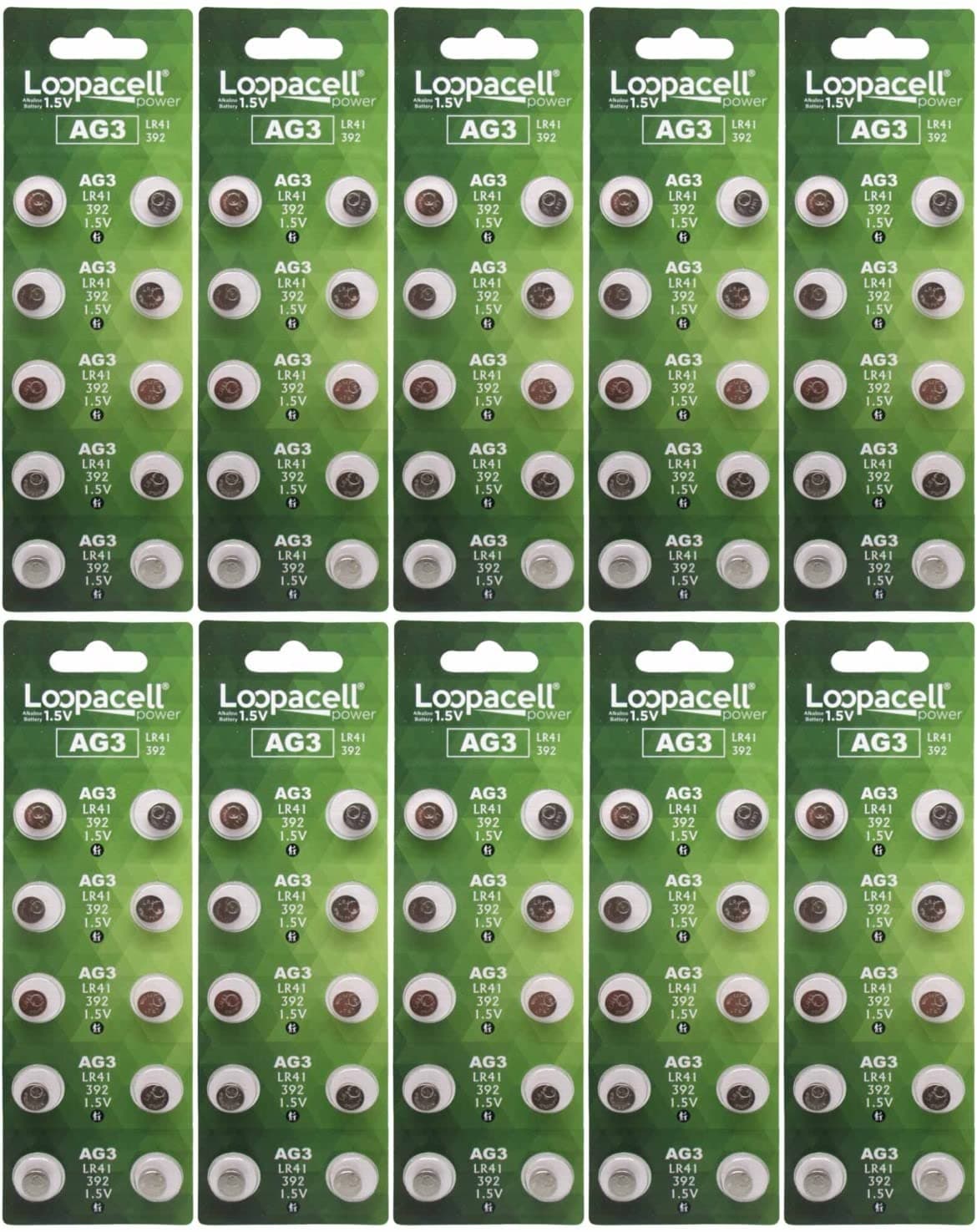 LOOPACELL 100 Pack AG3 LR41 392 SR41SW 384 192 V384 V392 D384 D392 280-13 Alkaline Button Cell Battery