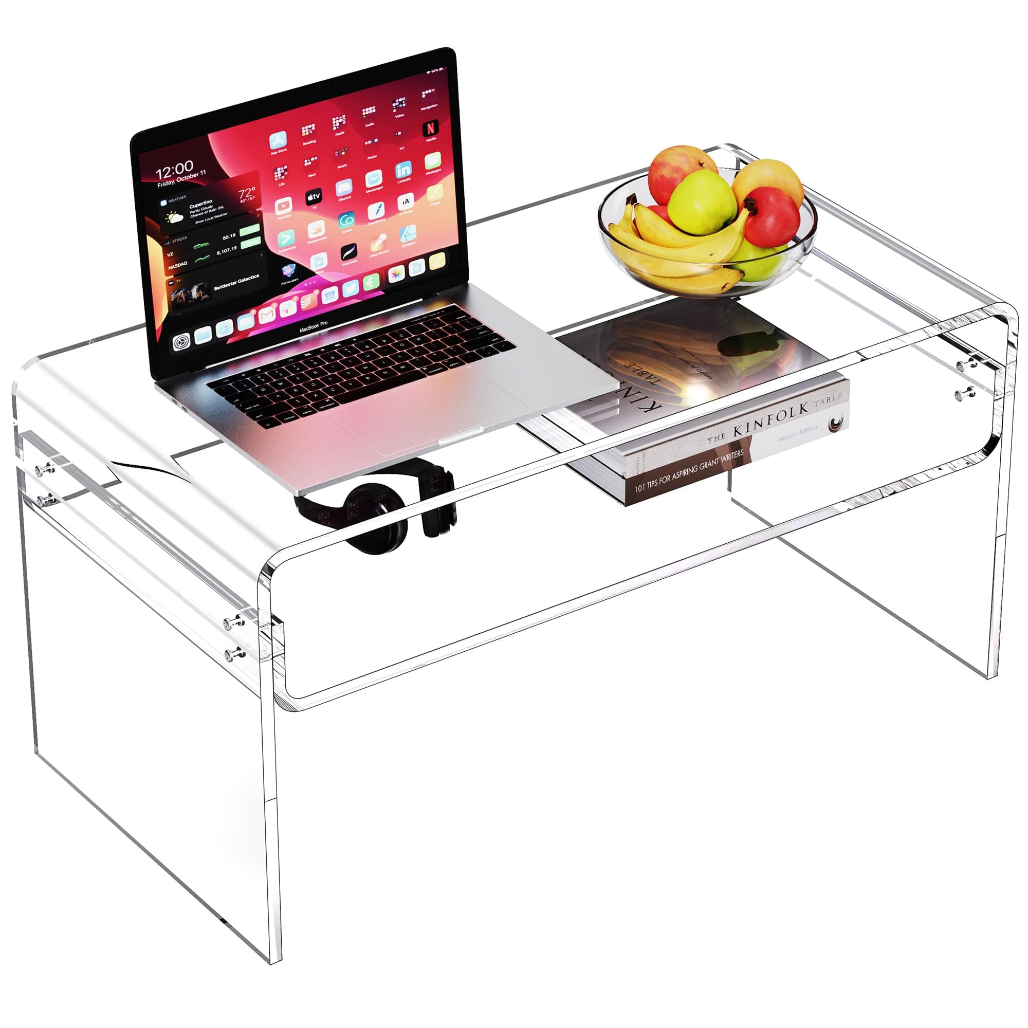 Acrylic Coffee Table for Living Room Clear Rectangle Lucite Table with Open Storage Shelf (1, Clear, Nomal)