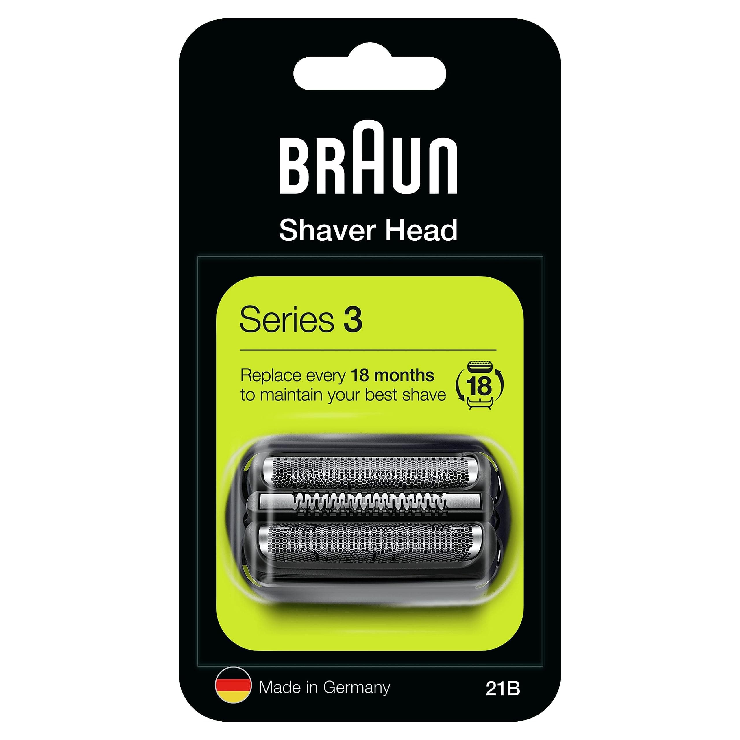 Braun Series 3 Electric Shaver Original Replacement Head, Easily Attach Your New Shaver Head, Compatible with All Series 3 Electric Shavers, 21B, Black