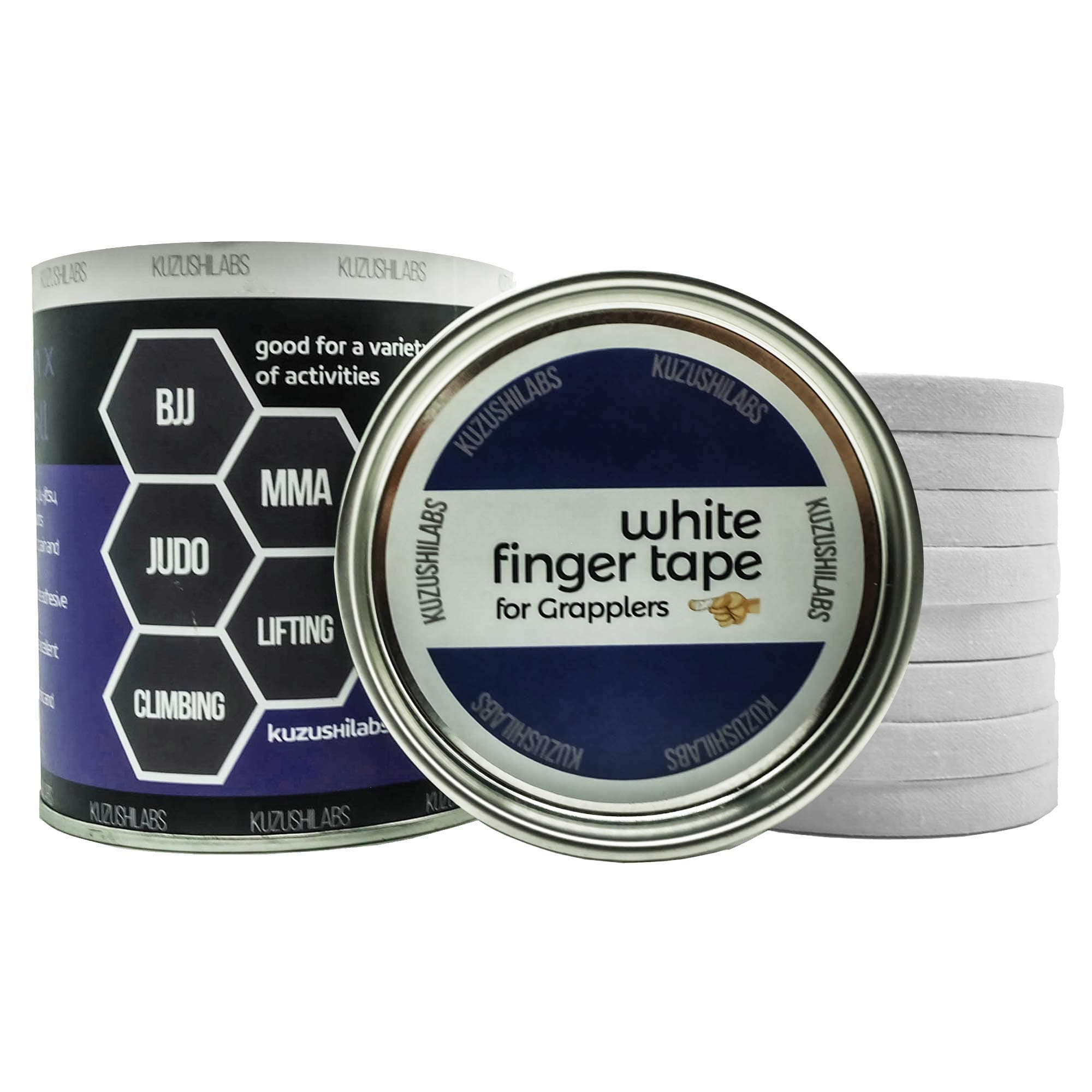 White Finger Tape (8 Pack) with Case for BJJ, Grappling, Judo, Climbing 0.3" x 45 Feet by Kuzushi Labs