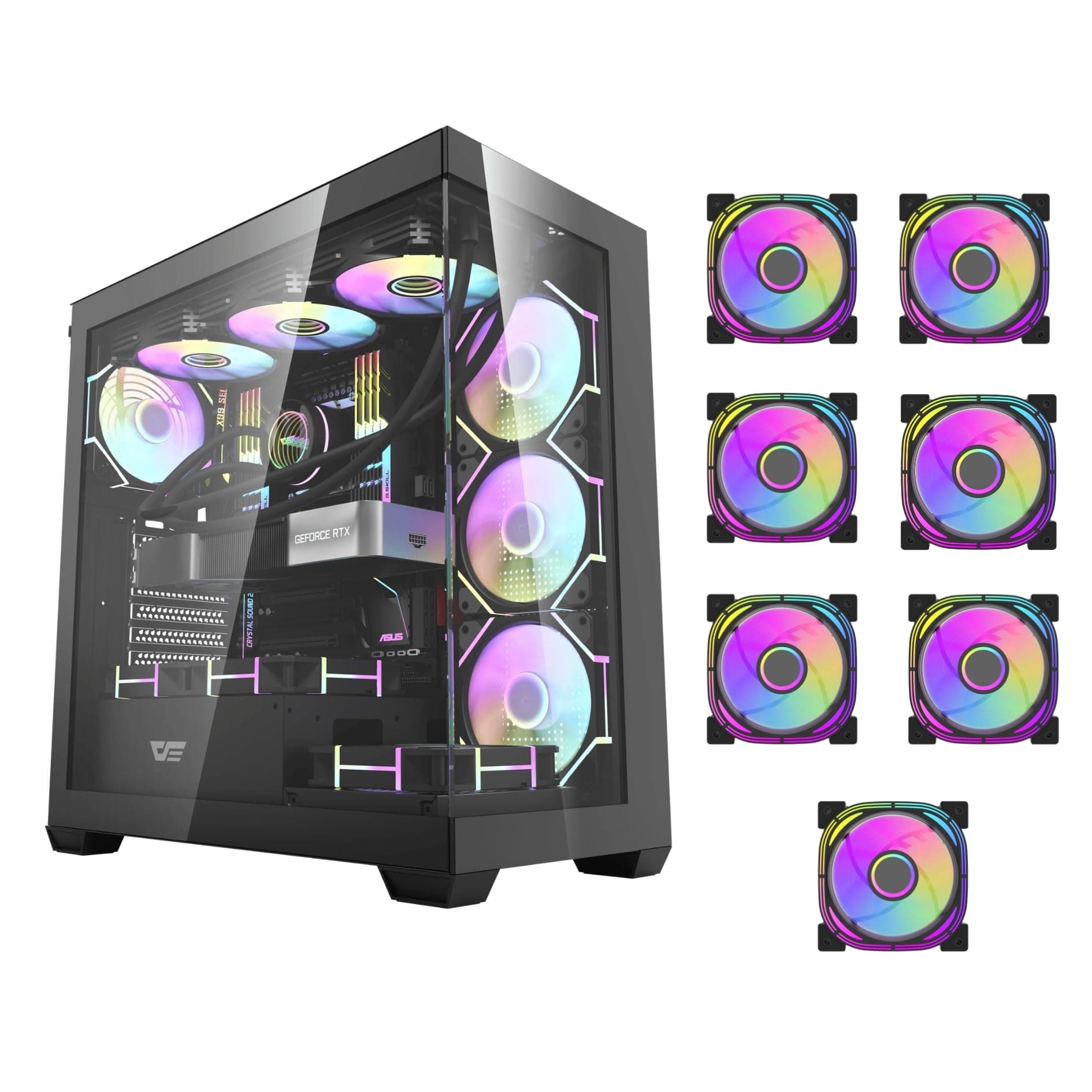 darkFlash DS900 ATX M-ATX ITX Gaming PC Case with 7 ARGB Fans Pre Installed, Tempered Glass Panels, Type-C Port, 0.5 SPCC Computer Case