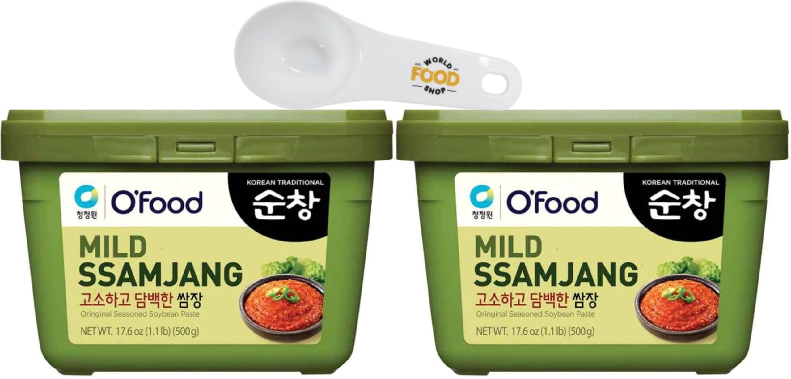 CJO Mild Ssamjang Mixed Bean Paste 500g Pack of 2 with World Food Shop Scoop - Korean Condiment Bundle for Culinary Enthusiasts