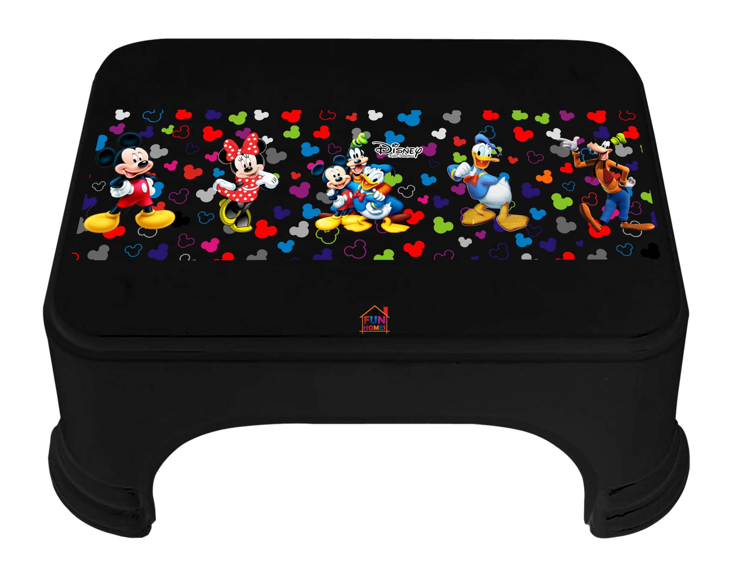Fun Homes Pack of 1 Plastic Bathroom Stool | Small Sitting Patla for Bathroom | Disney Print Washroom Stool | Kitchen Helper Stool | Anti-Slip Bathing Stool/Pata for Home | HS_35_FUNHOMES17271 | Black