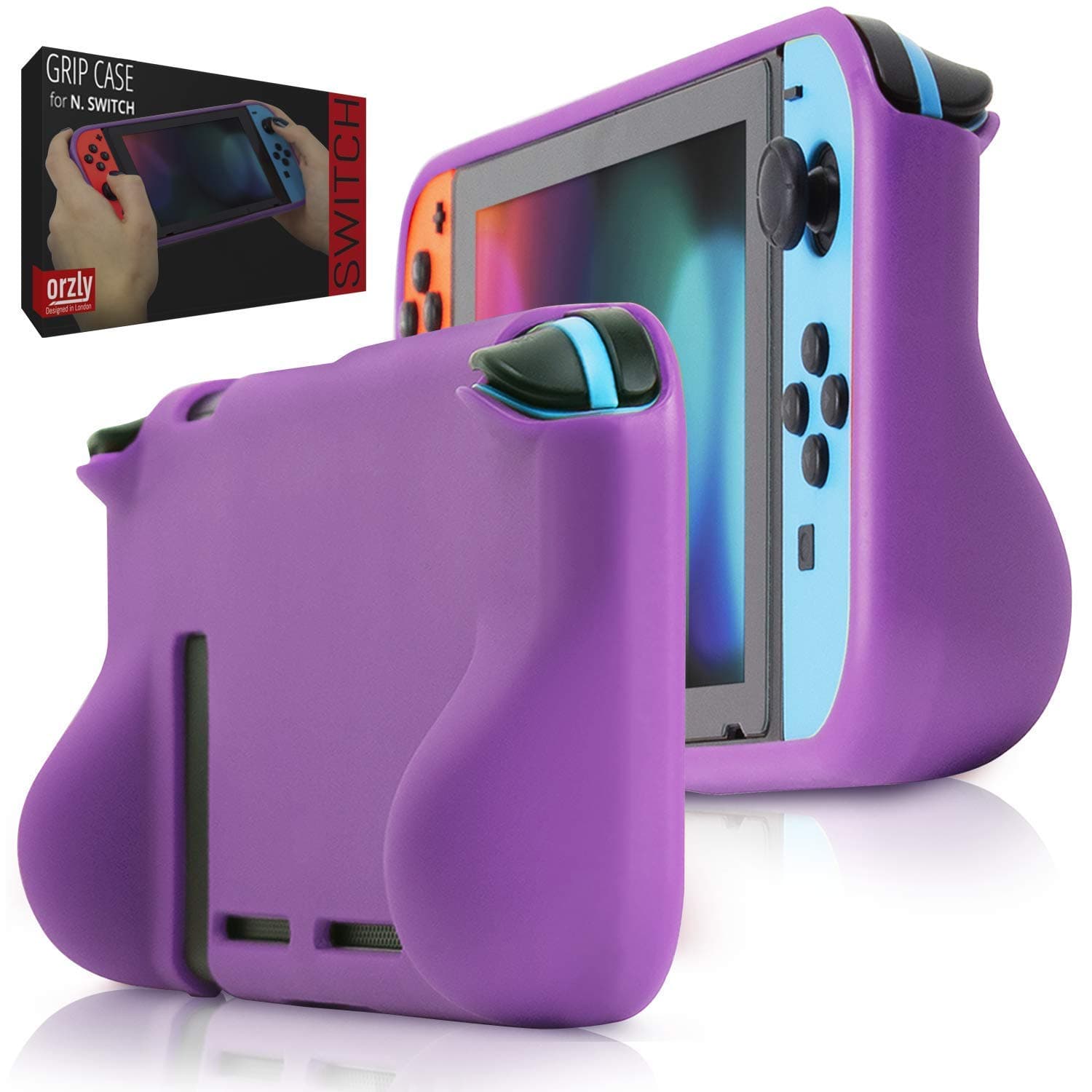 Orzly Grip Case for Nintendo Switch - Protective Back Cover for Nintendo Switch (2017 Console) in Handheld Gamepad Mode with Built in Comfort Padded Hand Grips - Purple
