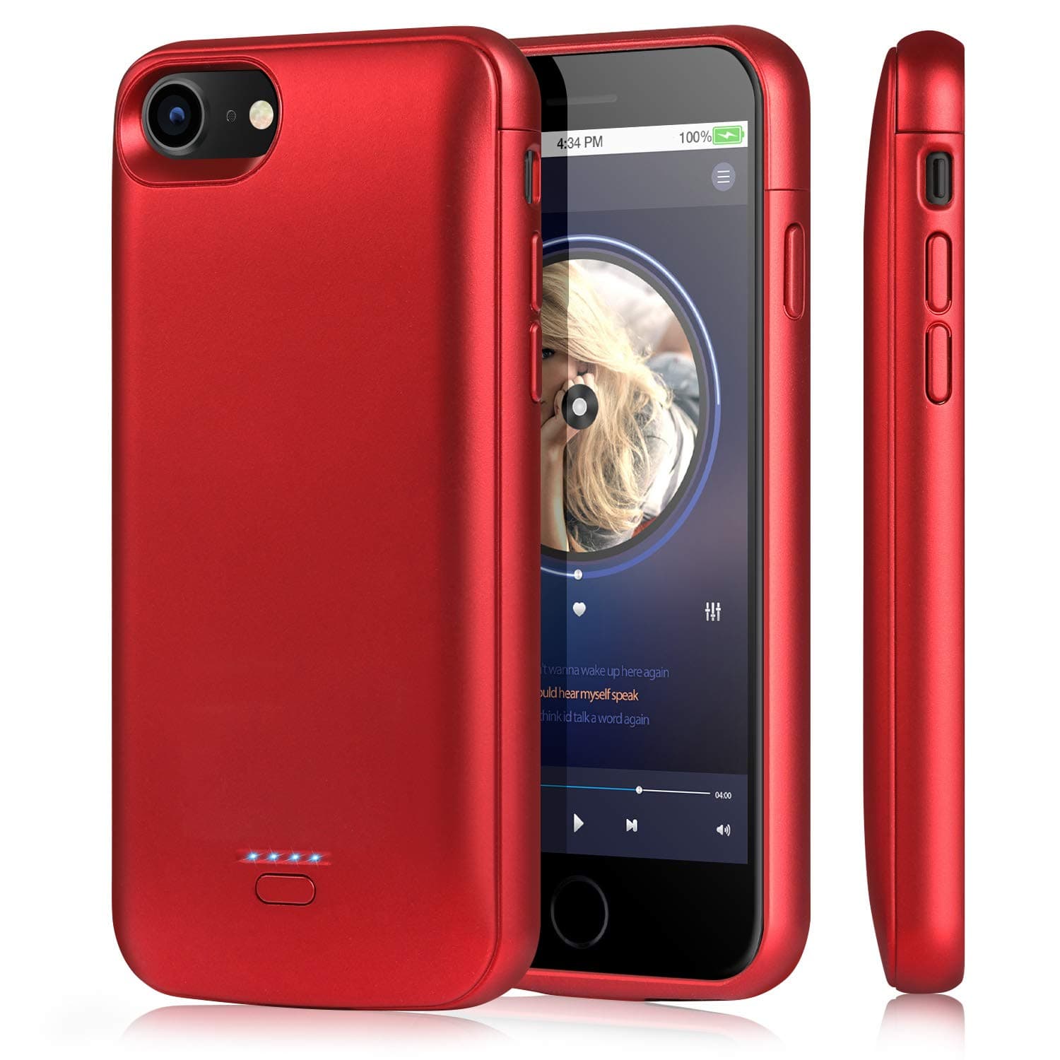 Battery Case for iPhone 8/7/6S/6 4000mAh Rechargeable Portable Battery Charger Case External Slim Backup Pack Protective Charging Case for iPhone 8/7/6S/6 Compatible with Lightning Headphone - Red