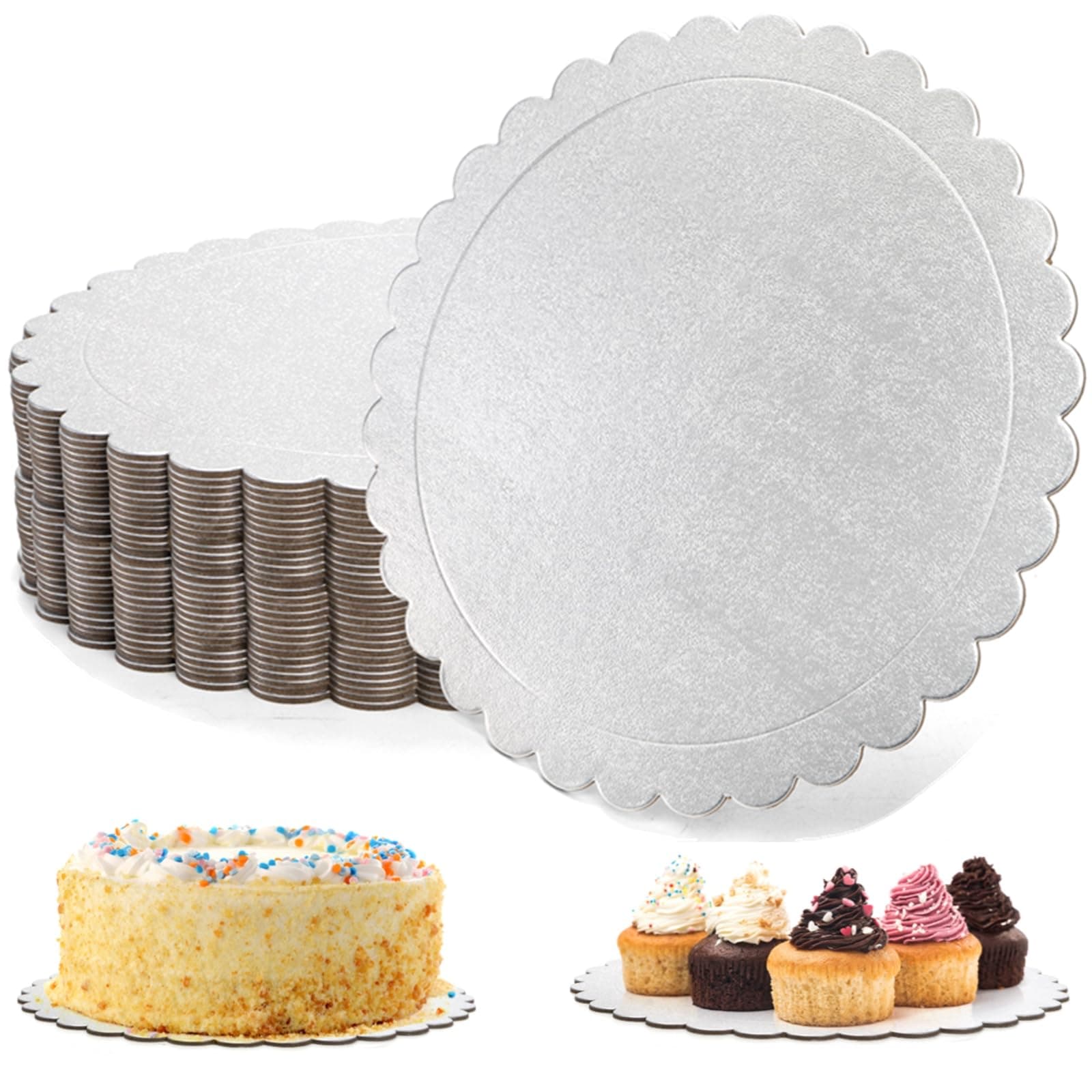 Tebery 30 Pack 10 Inch Silver Cake Boards, Reusable Cake Circles Cake Base Cardboard, Round Cake Drum Board for Parties, Weddings and Birthday Cakes, 2mm Thick