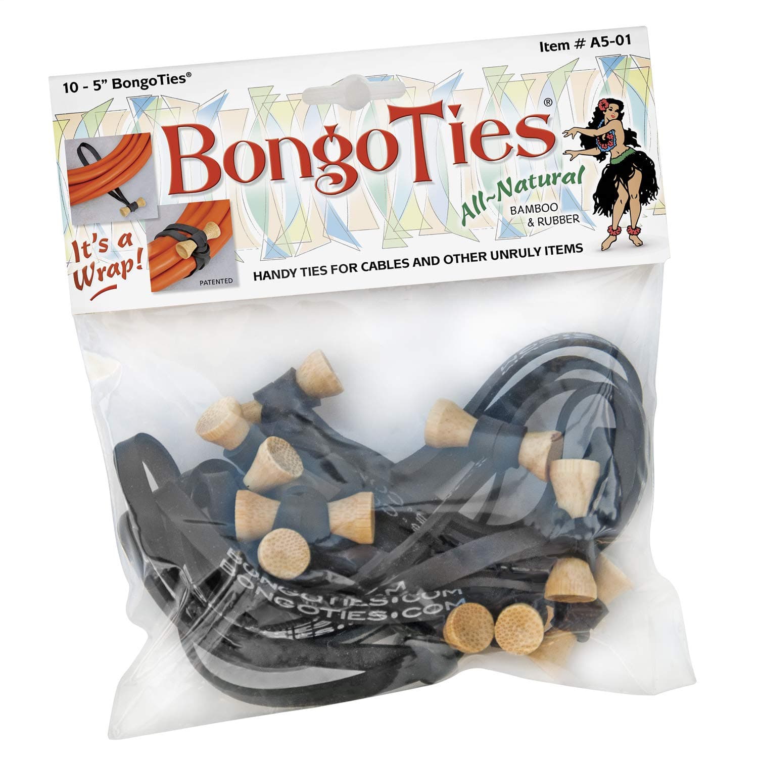 A501 Original Black with Wood Tip Bongo Ties (5") (Pack of 10)