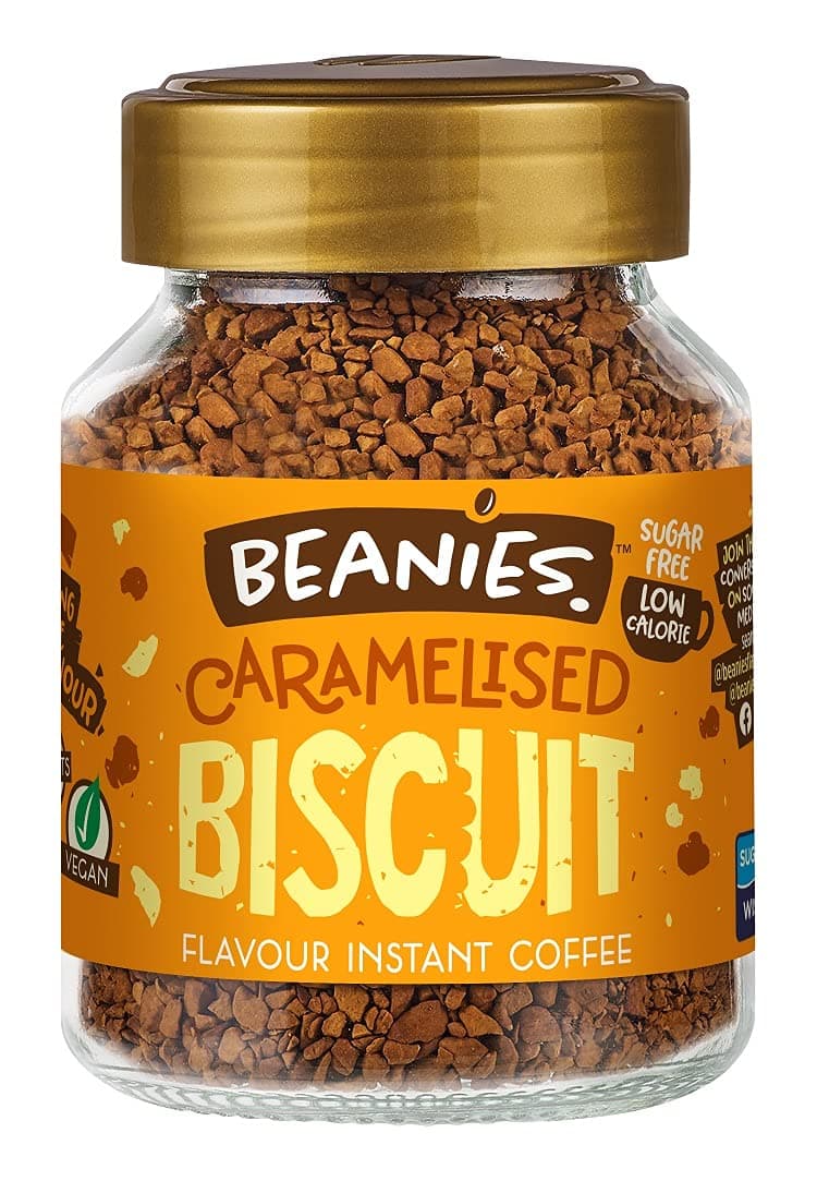 Beanies The Flavour Co | Instant Flavored Coffee | Caramelized Biscuit | Low Calorie, Sugar Free | 50 g| Pack of 1