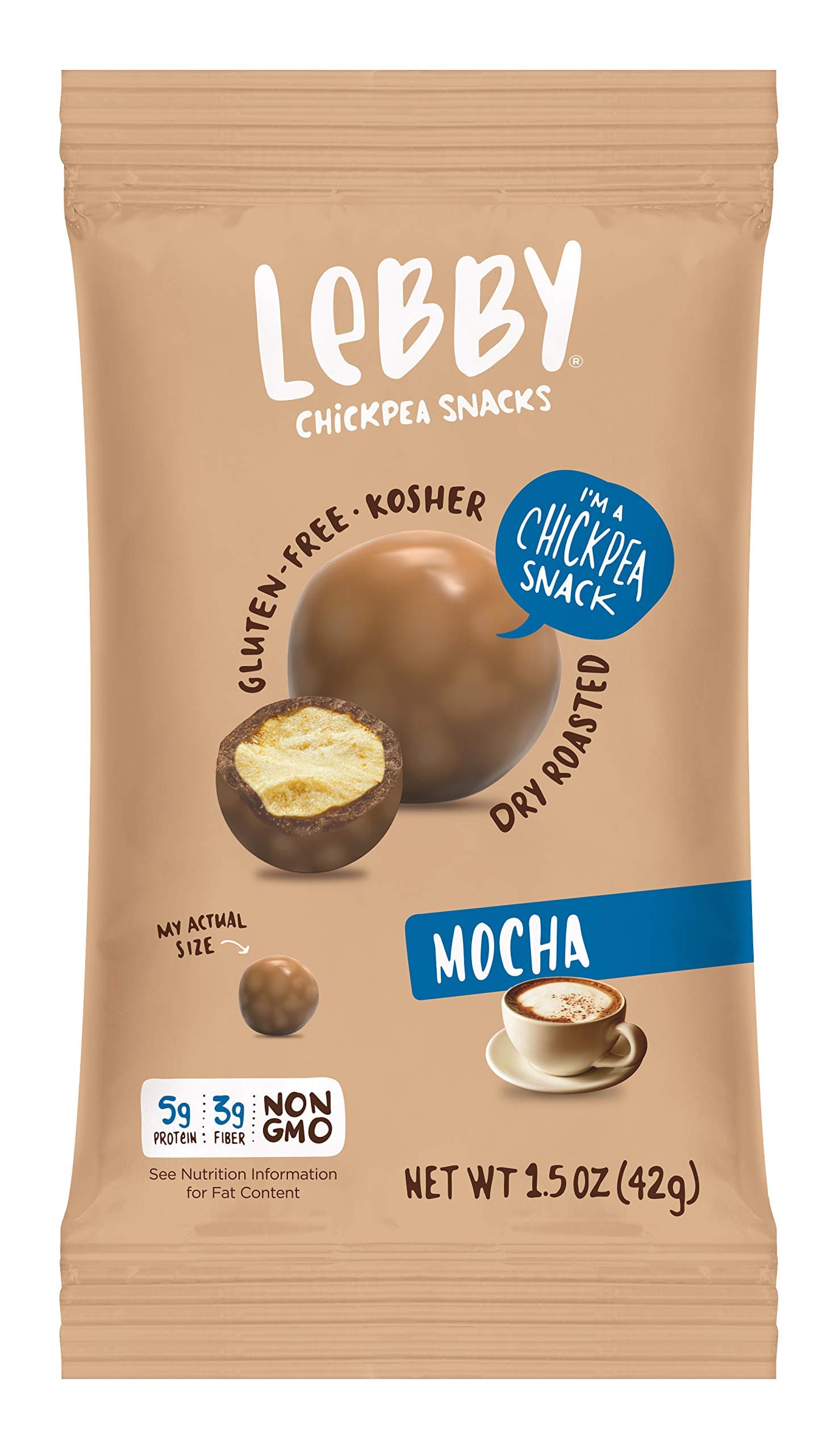 Lebby Chickpea Snacks, Mocha, 1.5 oz, 6 pack, Gluten Free, Non-GMO, High Protein and Fiber, Delicious Chocolate Snack