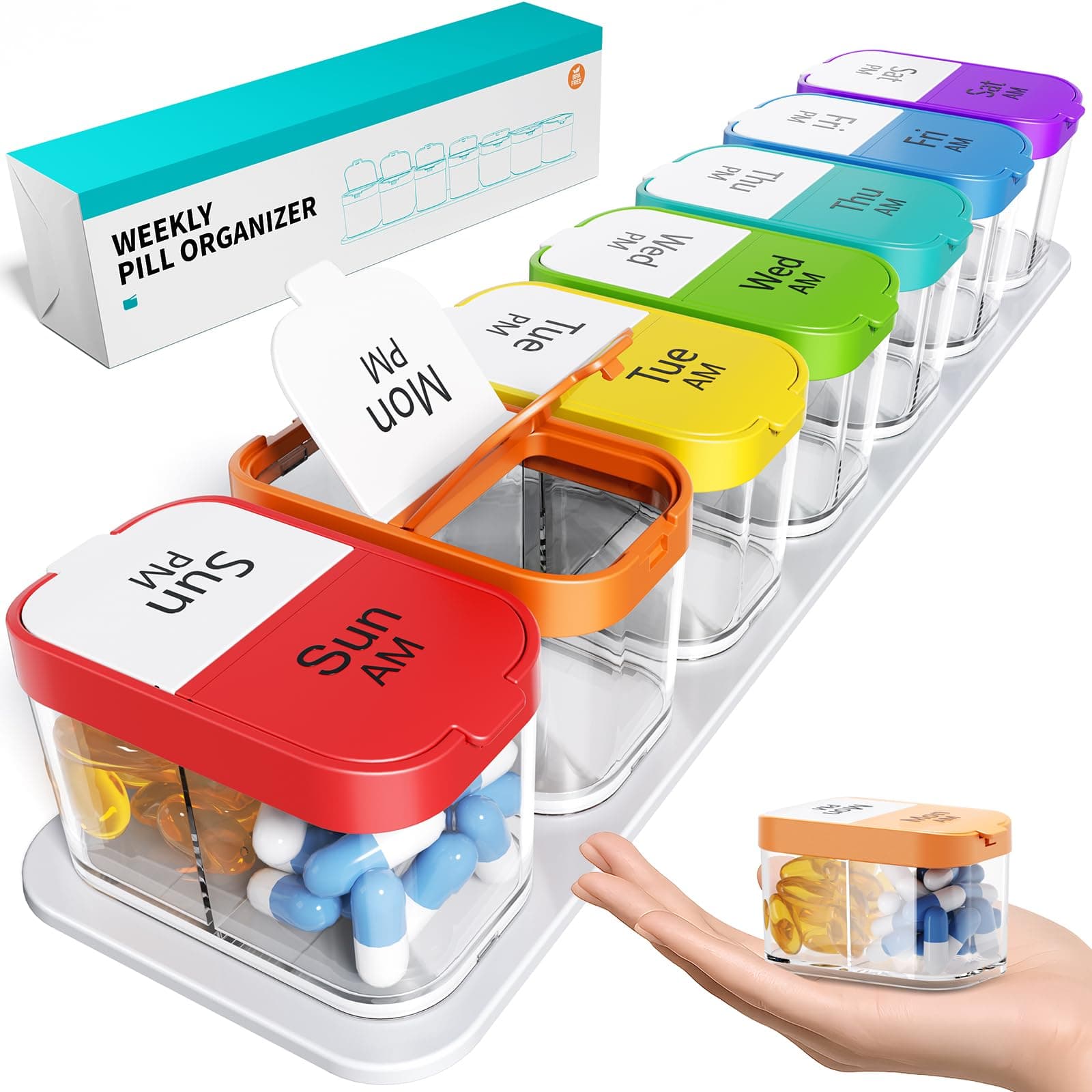 Odaro Smart Weekly Pill Organizer 2 Times A Day, Extra Large Pill Box 7 Day Am Pm with Free Smartphone Reminder App