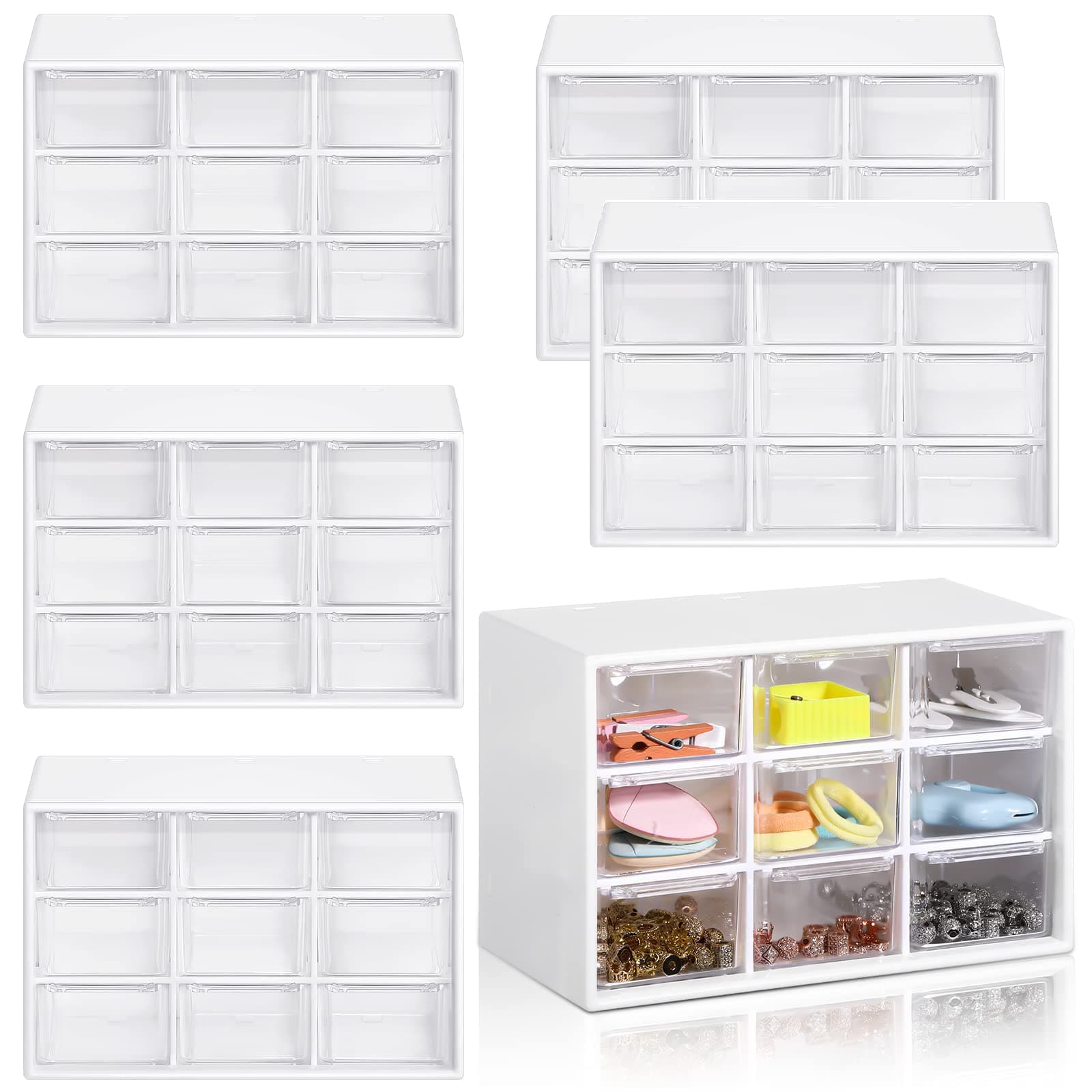 Amyhill 6 Pcs Mini Drawer Organizer Small Organizer with 9 Drawers Plastic Desktop Craft Storage Box for Office Home Room Jewelry Cosmetics Collection(White)