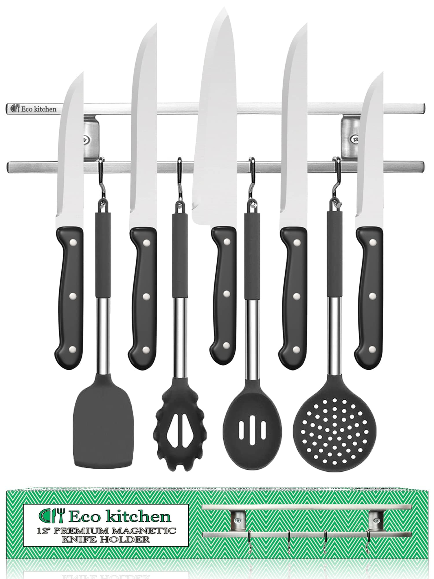 Magnetic Knife Holder With Hooks 12 Inch