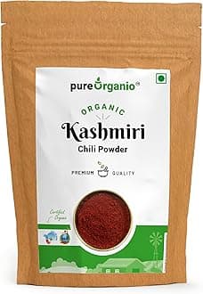 Pure Organio Organic Kashmiri Chilli Powder - Premium, Authentic, Hand-Pounded, Fresh Lal Mirch Spice - Deep Red Colour, Mild Flavor (Byadagi) (350 Gm)
