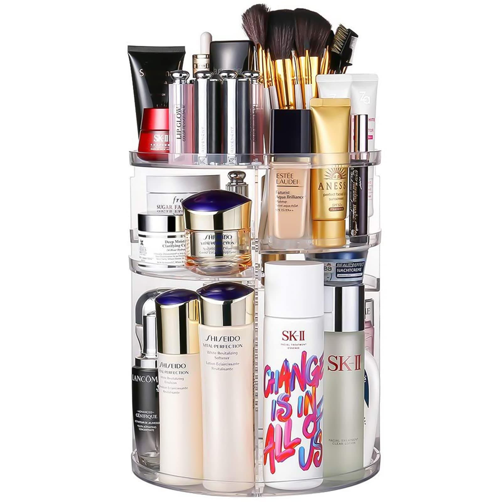 Rotating Makeup Organizer 360 Degree Adjustable Cosmetic Storage Makeup Spinning Holder Storage Rack with 7 Layers Large Capacity , Display Stand Box Perfect for Dresser Bedroom Bathroom (Transparent)