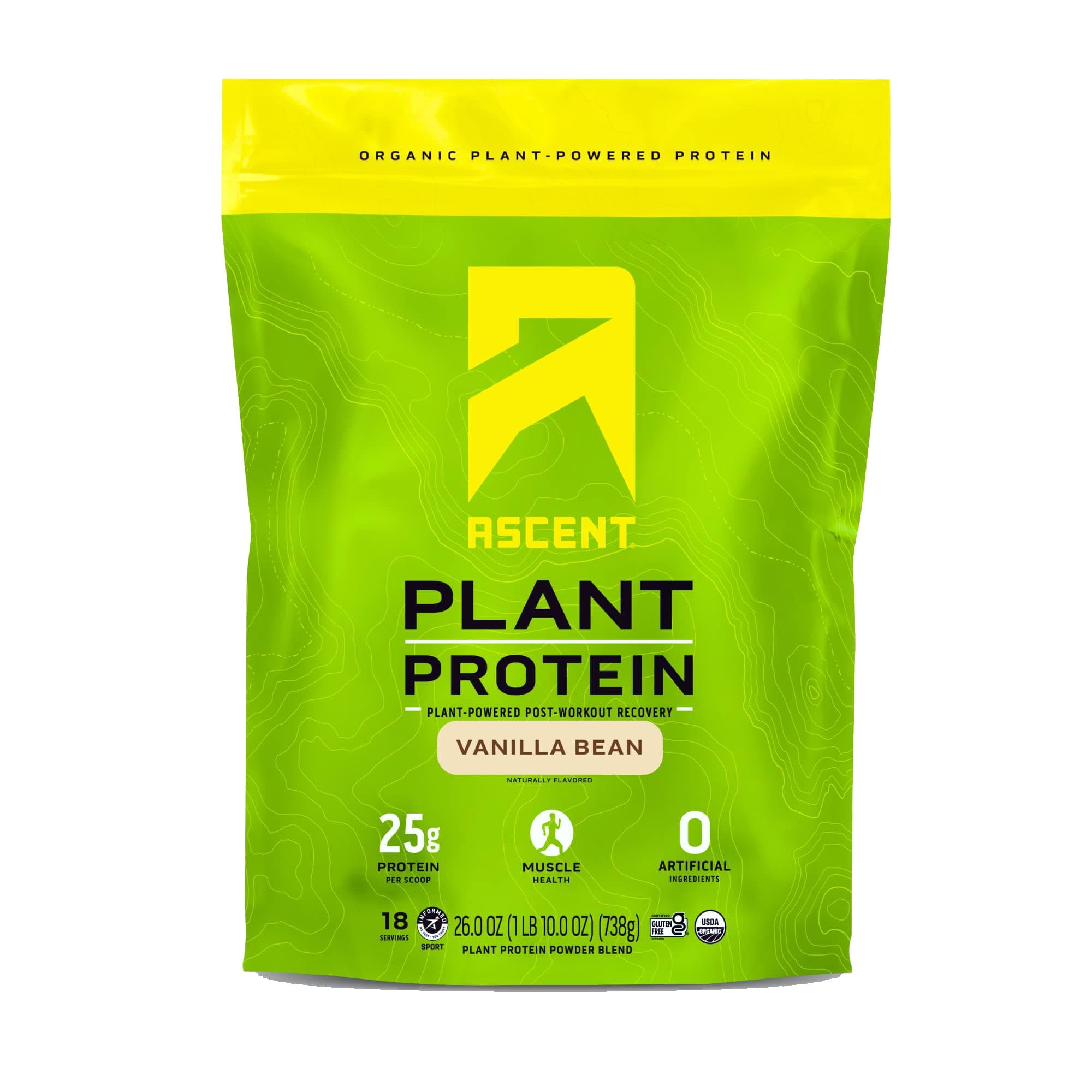AscentPlant Based Protein Powder - Non Dairy Vegan Protein, Zero Artificial Ingredients, Soy & Gluten Free, No Added Sugar, 4g BCAA, 2g Leucine - Vanilla, 20 ServingsUSDA Organic