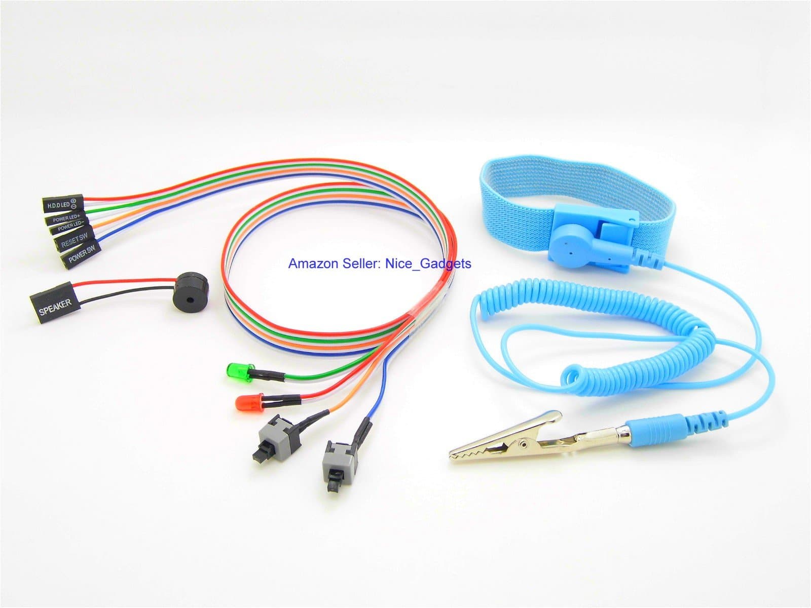K-Musculo Computer Motherboard ATX Power Reset Switch HDD LED Bundle Cable Bios Beep Code Speaker with Corded Antistatic Wrist Strap Kit