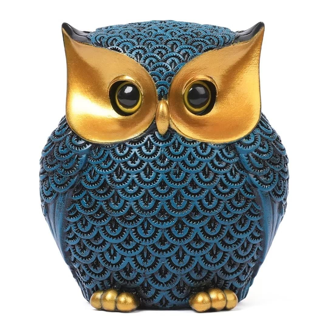Artpaul Owl Figurines Home Decor Accents Small Décor Items for Shelf Decorations for Living Room Office, Gifts for Owl Lover (Blue)