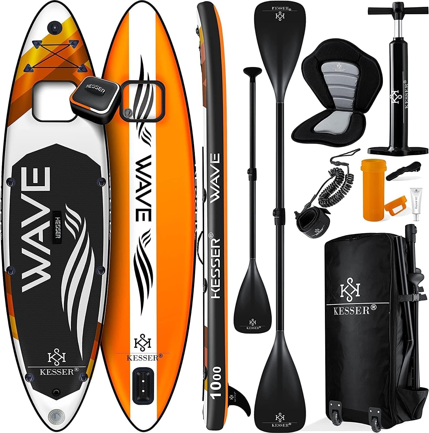 KESSER® Inflatable SUP Board with Viewing Window, Stand Up Paddle Board Premium Surfboard for Water Sports, 6 Inch Thickness, Complete Accessories, 130 kg, 366 x 77 x 15 cm, Orange