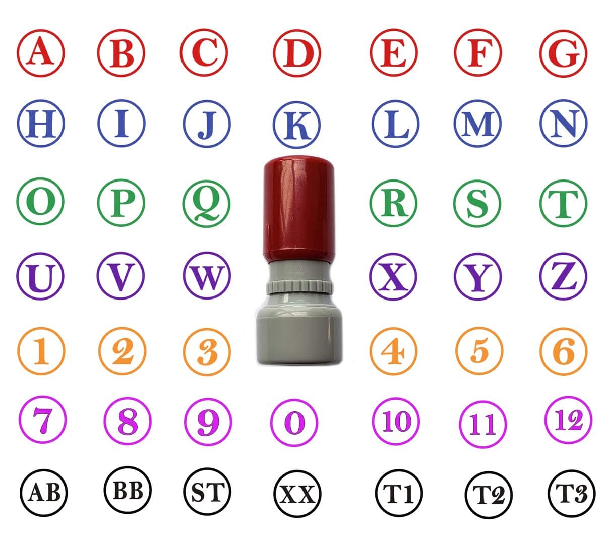 Custom 2 Characters A-Z Alphabet 0-9 Round Rubber Self Inking Initial Mini Stamper 15mm 5/8inch - 8 Colors to Choose