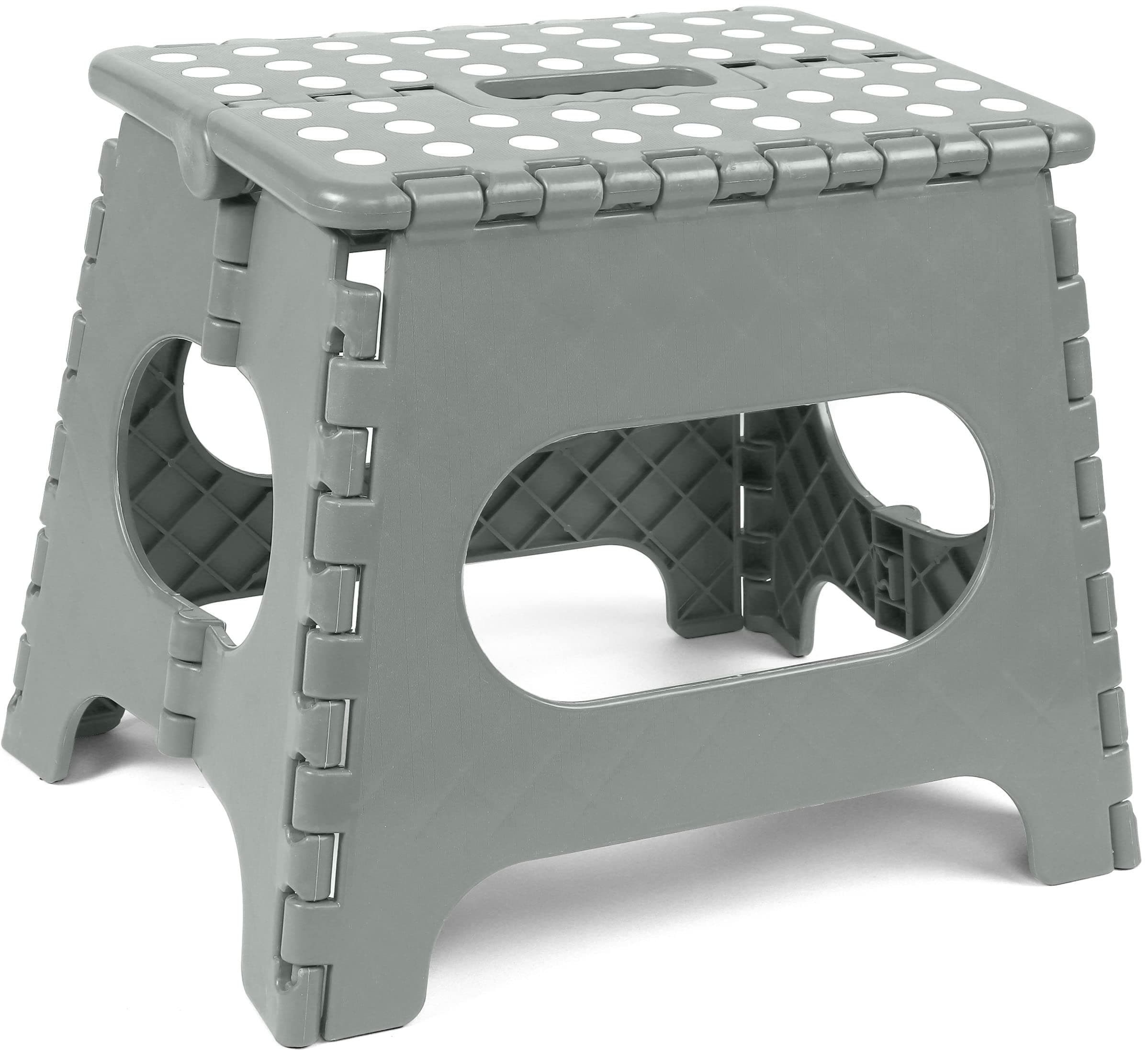 Folding Step Stool - (Pack of 1) Foot Stool 11 Inch Wide & 11 Inch Height - Holds Up to 300 lbs - Lightweight Plastic Foldable Step Stool for Kids, Kitchen, Bathroom & Etc. (Light Grey)