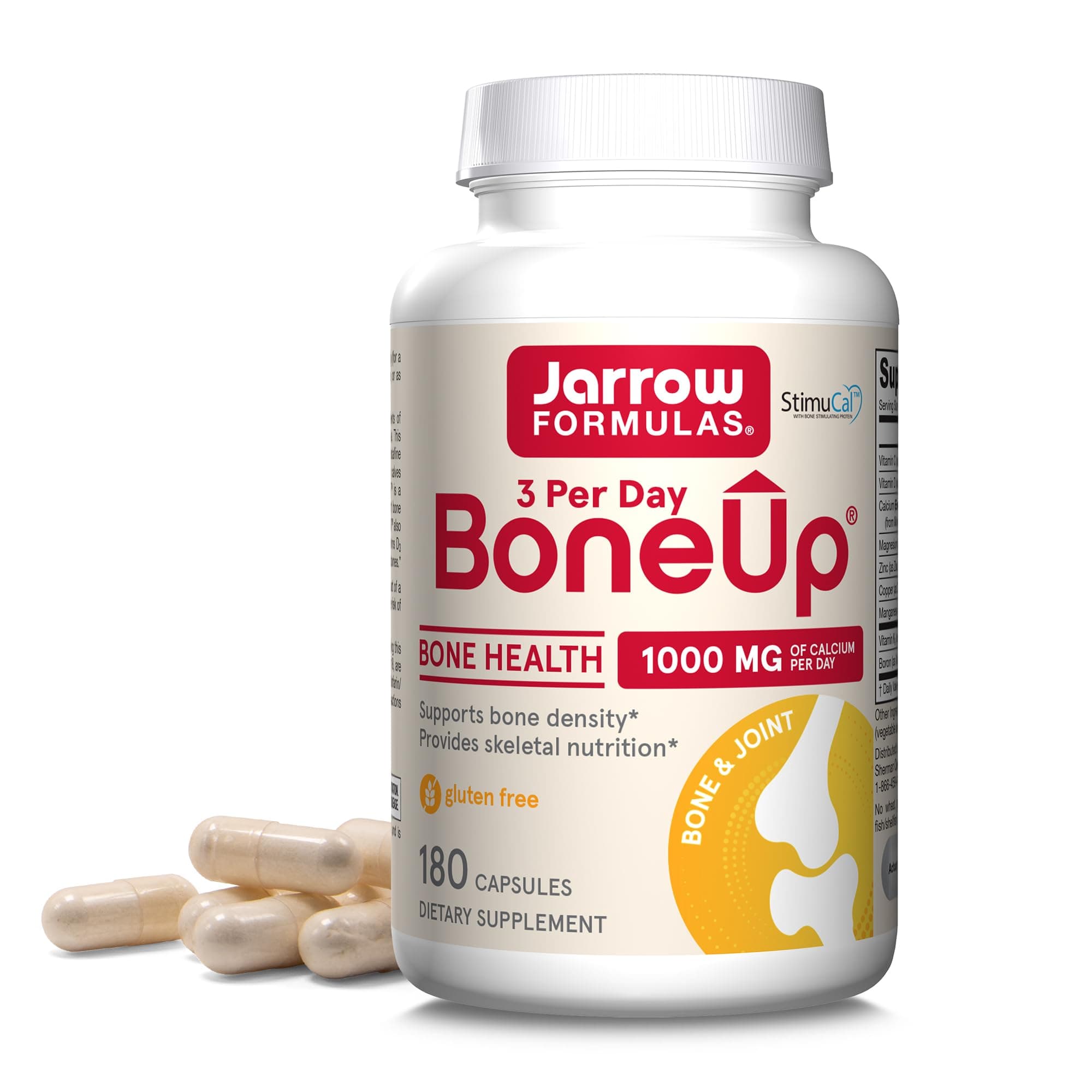 Jarrow Formulas BoneUp Three Per Day for Bone Density and Skeletal Nutrition, Includes Vitamin D3, K2 (as MK-7) and Calcium, 180 Capsules, 60 Day Supply